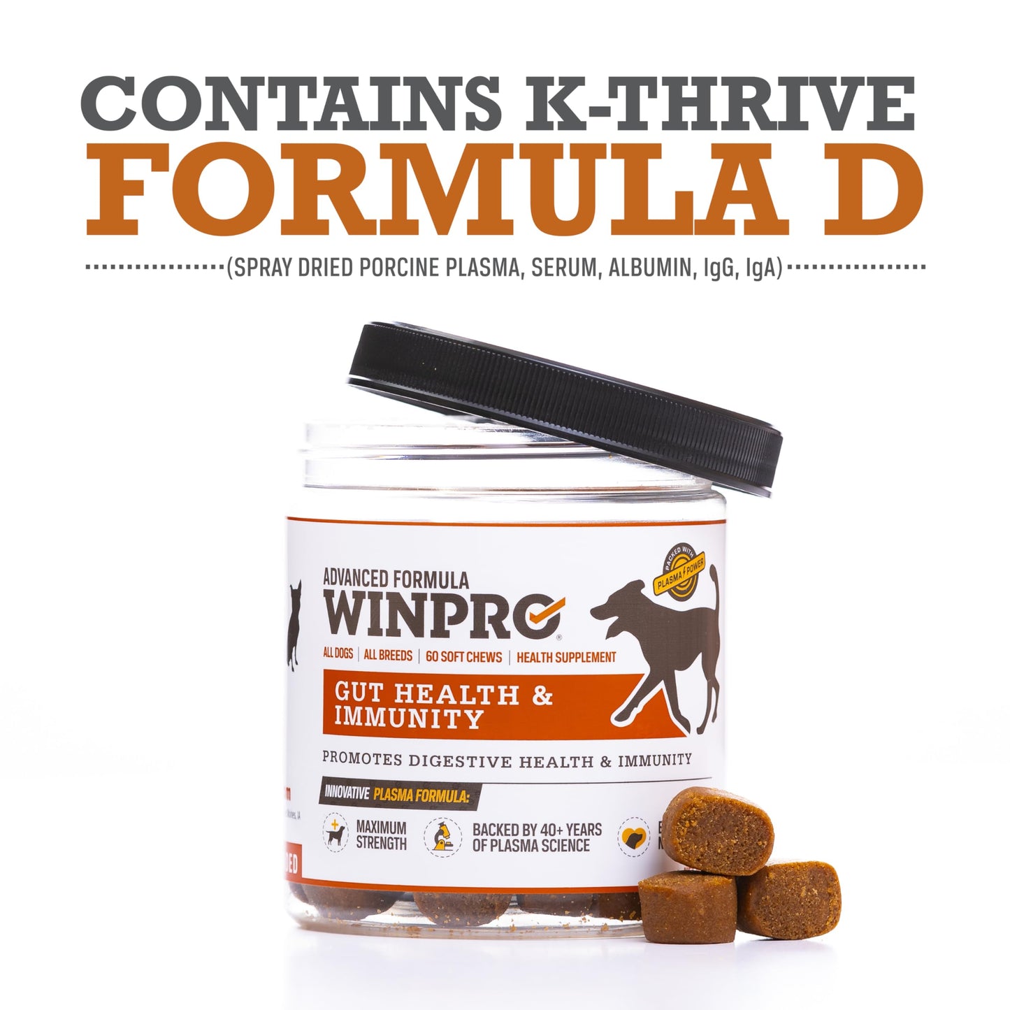 WINPRO Dog Gut Health Supplements – Plasma-Powered Chews for Dog Immune Support & Digestive Health, Fast-Acting Solution for Gut Health for Dogs of All Breeds & Sizes, 60 Count, Made in USA
