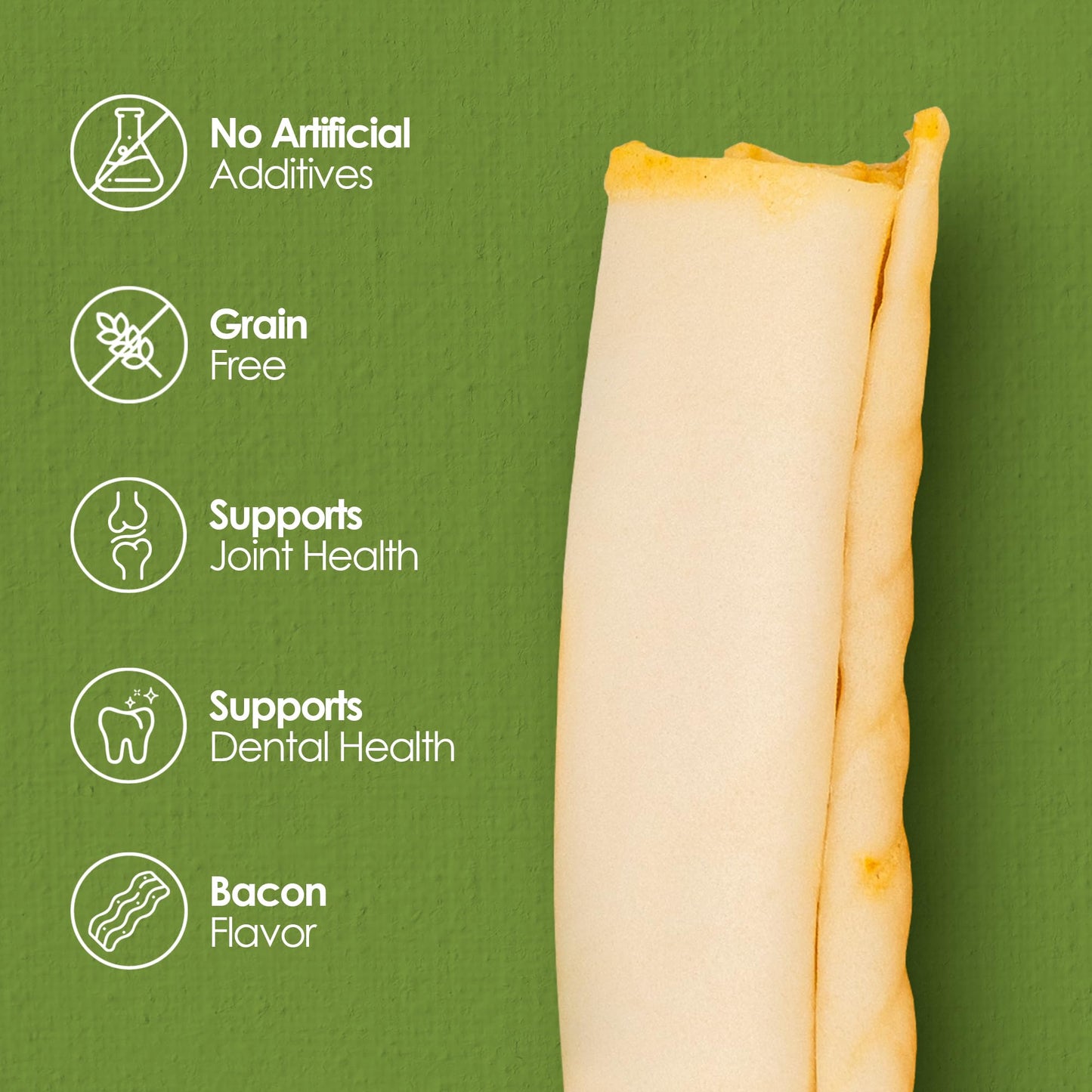 Palz&Co Moodog Beef Corium Collagen Roll 11" Bacon Flavor - 100% Natural Dog Treat, Grain-Free, High Protein, Made in USA, Long Lasting Chew