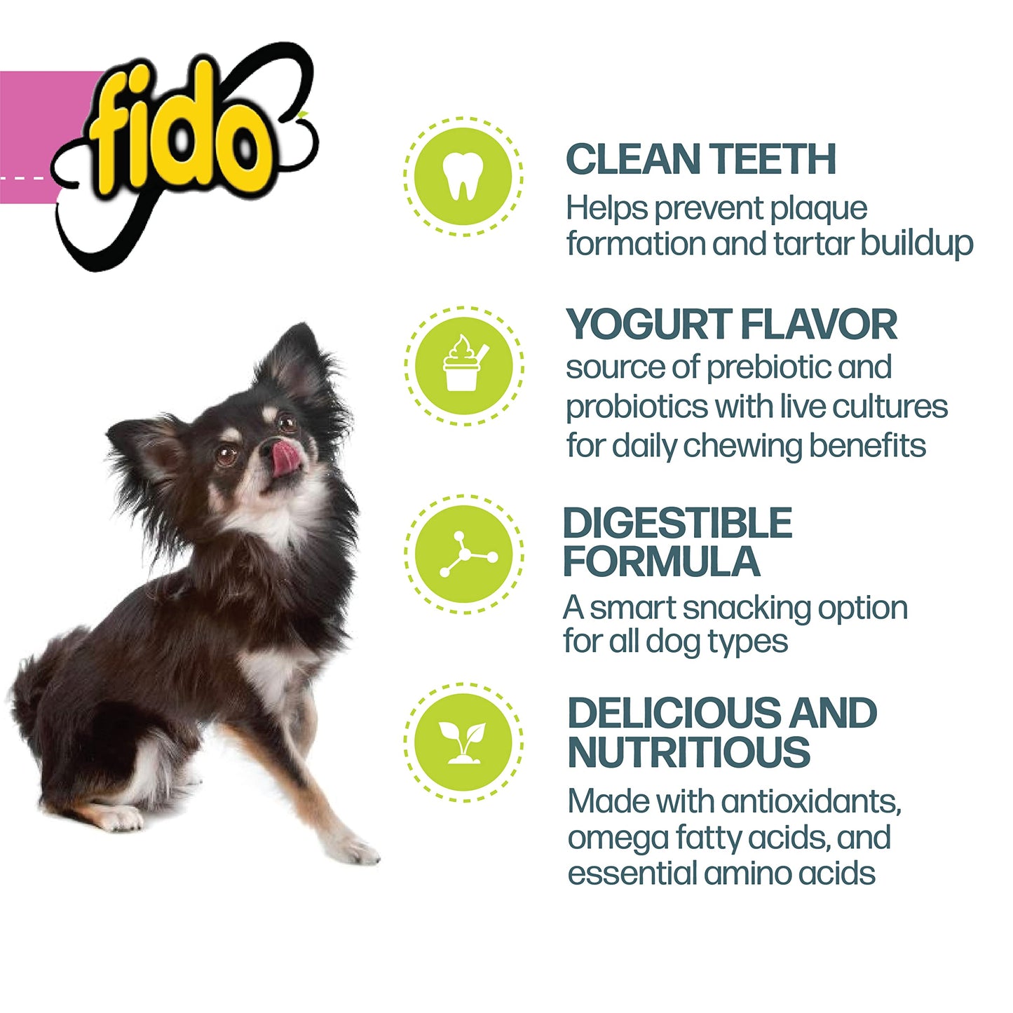 Fido - Belly Bones for Dogs, 100 Yogurt Flavor Mini Dog Dental Treats(100 Count) - Made in USA - For Extra Small Dogs - Plaque and Tartar Control for Fresh Breath, Digestive Health Support