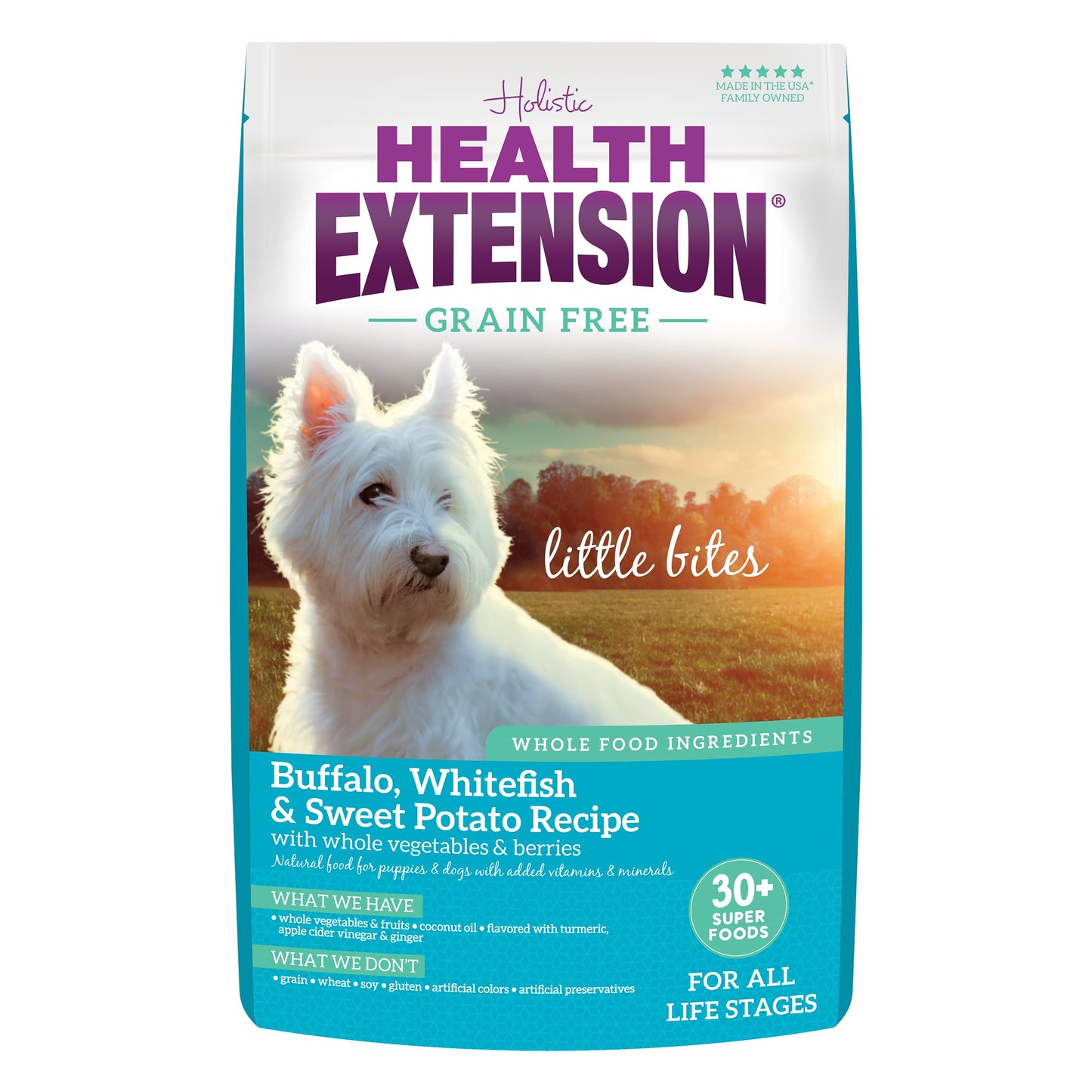 Health Extension Grain Free Buffalo & Whitefish Little Bites (3.5 lb / 1.59 kg) - Small Kibble Formula with Omega 3 & Whole Foods for Teacups, Toys & Miniature Dogs