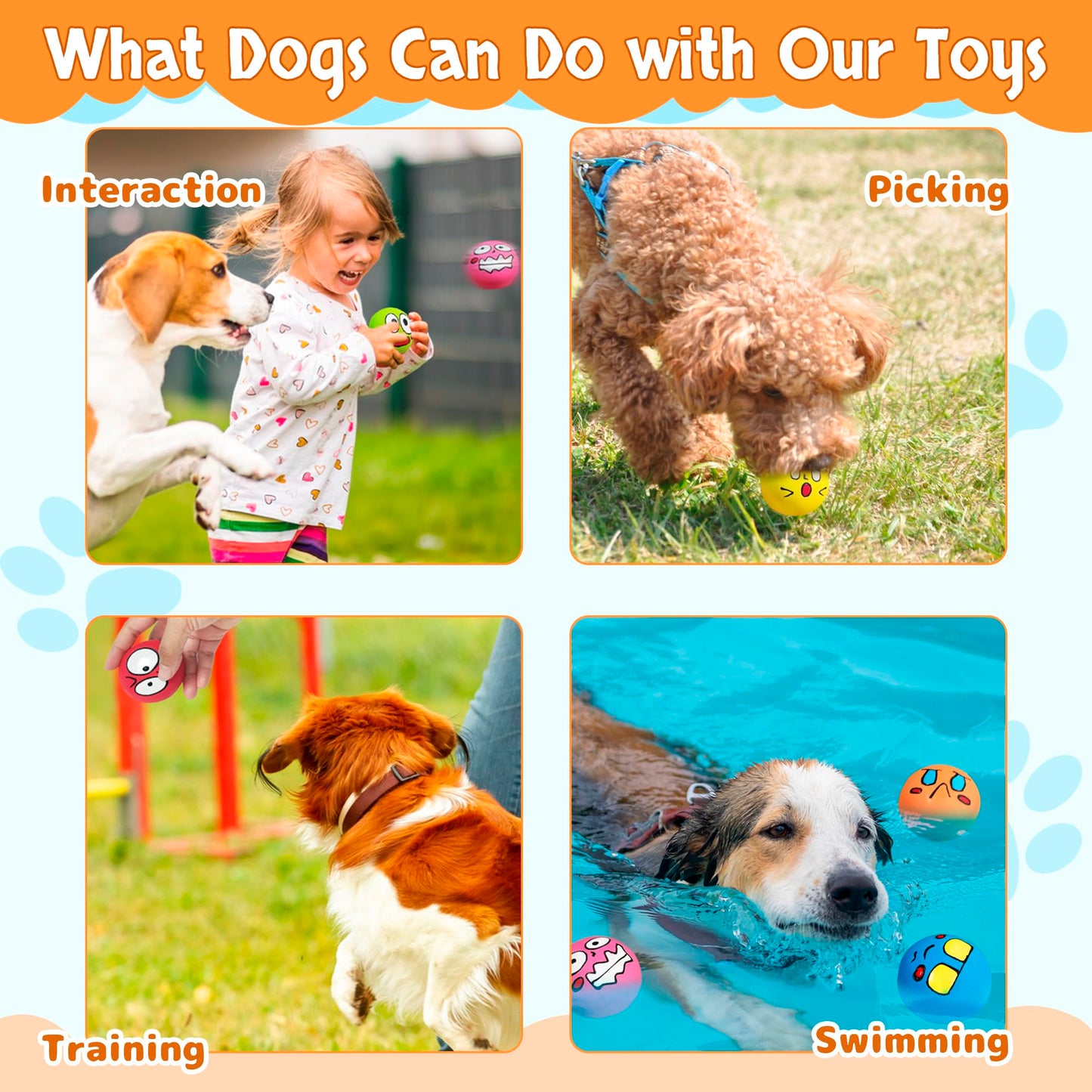 GUIWAWA Squeaky Dog Toys, Natural Rubber Dog Balls Durable for Small & Medium Puppy/Dogs Playtime 6 Pcs/Set