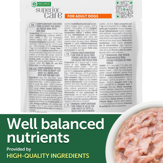 Nature's Protection Wet Dog Food Pouches for Small & Large Breed - High Protein, 24-Pack Soft Dog Food Toppers for Adult Red Fur Dogs (Superior Care - Tuna Fish, 2.46-oz)
