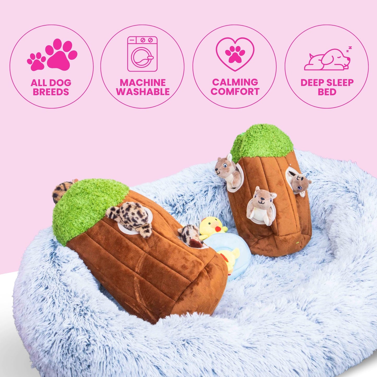Ultra Soft Calming Faux Fur Dog Bed with Memory Foam Bolster and Egg Crate Foam Base (35.4 x 25.6 x 7.9)