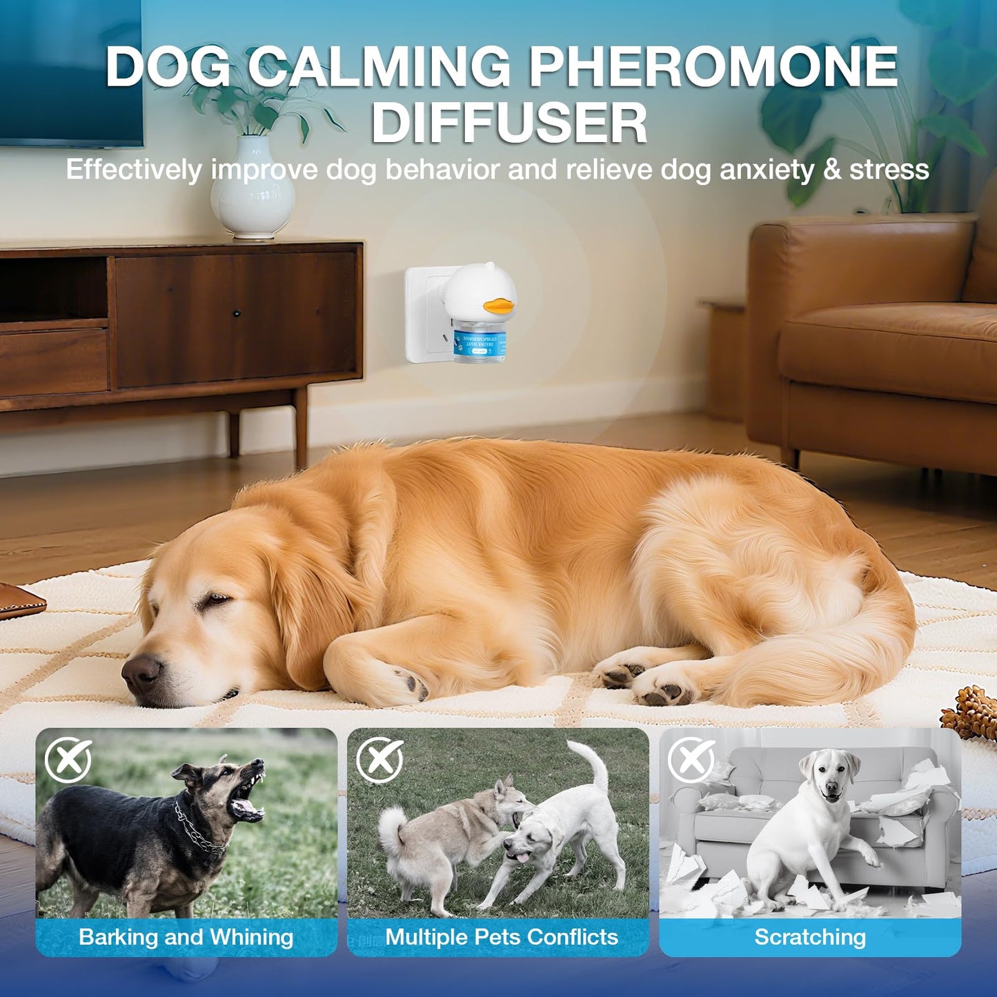 Dog Calming Pheromones Diffuser 3 in 1 Kit Appeasing Pheromone Diffuser to Calm (2 Plug in+2 Pack 48ml Refill) for Anxiety Relief Reduce Aggression Fighting Barking Stress 60 Day Supply(Tasteless)