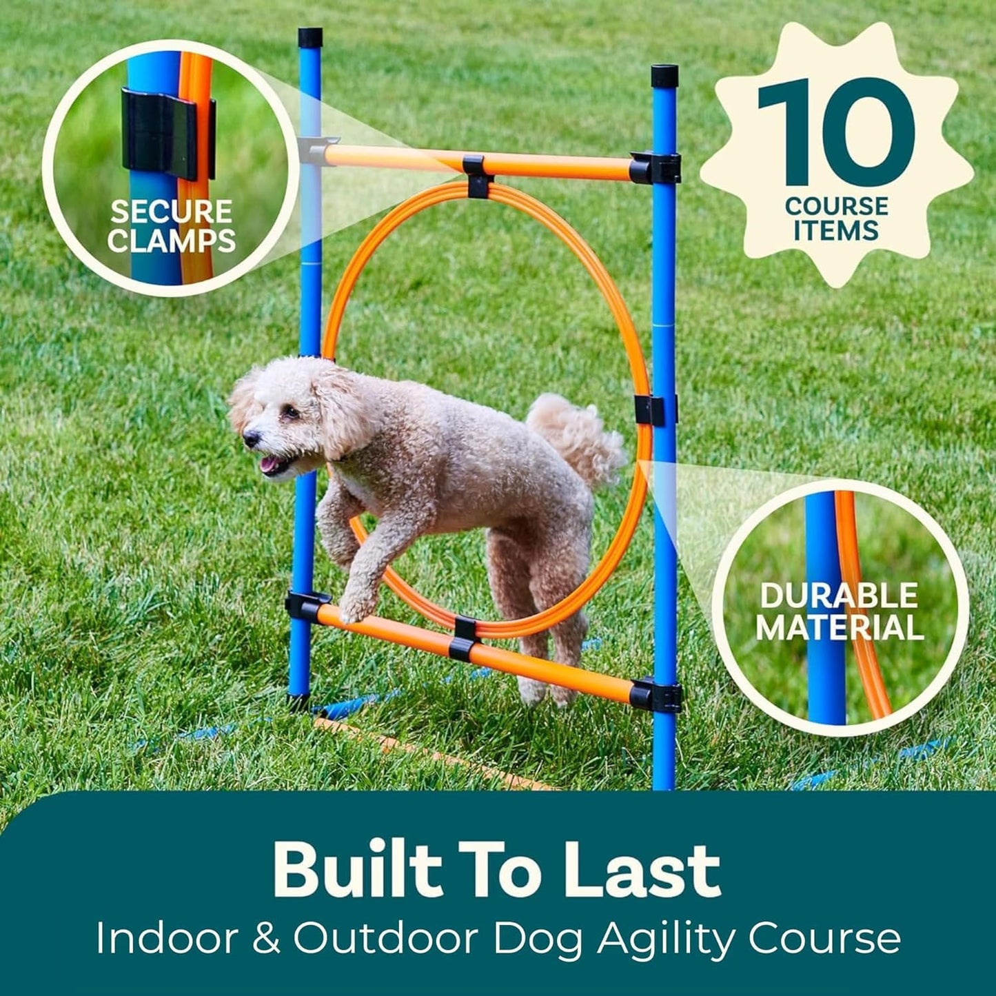 PetCove Dog Agility Set - Backyard Obstacle Course with Jumps, Tunnel and Training Equipment - Dog Agility Course Backyard Set - Assembles in Minutes - Includes Carrying Bags for Transport & Storage