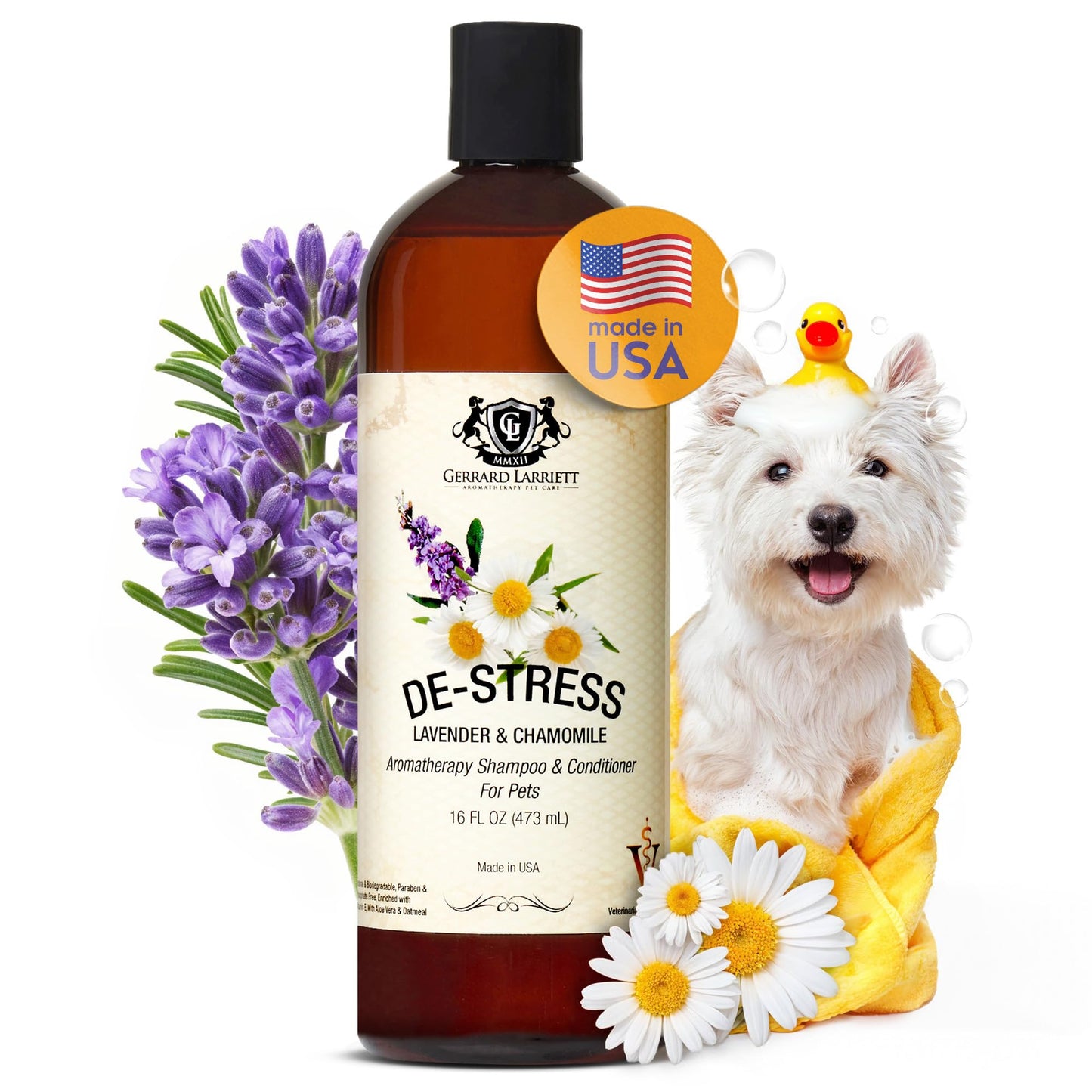 Dog Shampoo and Conditioner De-Stress Lavender & Chamomile 16 Fl Oz Dog Shampoo Itchy Skin Relief Hypoallergenic Aromatherapy Dog Shampoo for Smelly Dogs with Aloe Vera & Oatmeal by Gerrard Larriett
