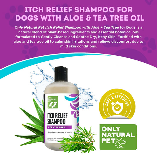 Only Natural Pet Itch Relief Shampoo with Aloe + Tea Tree for Dogs, Oatmeal Dog Shampoo for Dry Itchy Skin Allergies, Anti Itch Sensitive Skin No Sulfates, Parabens, Phosphates, Phthalates - 16.9 Oz