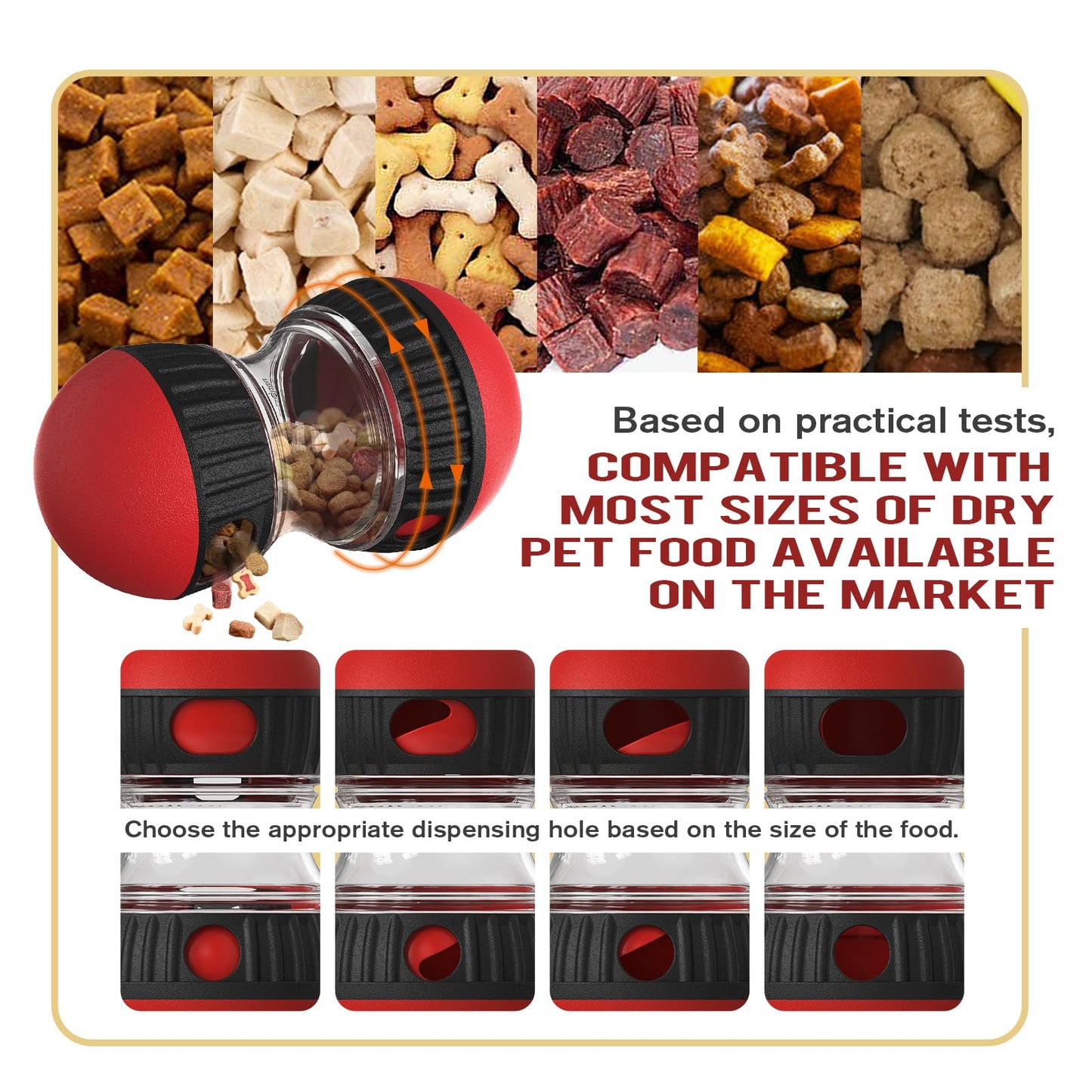 Interactive Puzzle Toy - Adjustable Food Treat Dispensing Toy, Indestructible Food Dispenser, Slow Feeder for Large/Medium/Small Dogs, Puppy Pet Gift (Red)