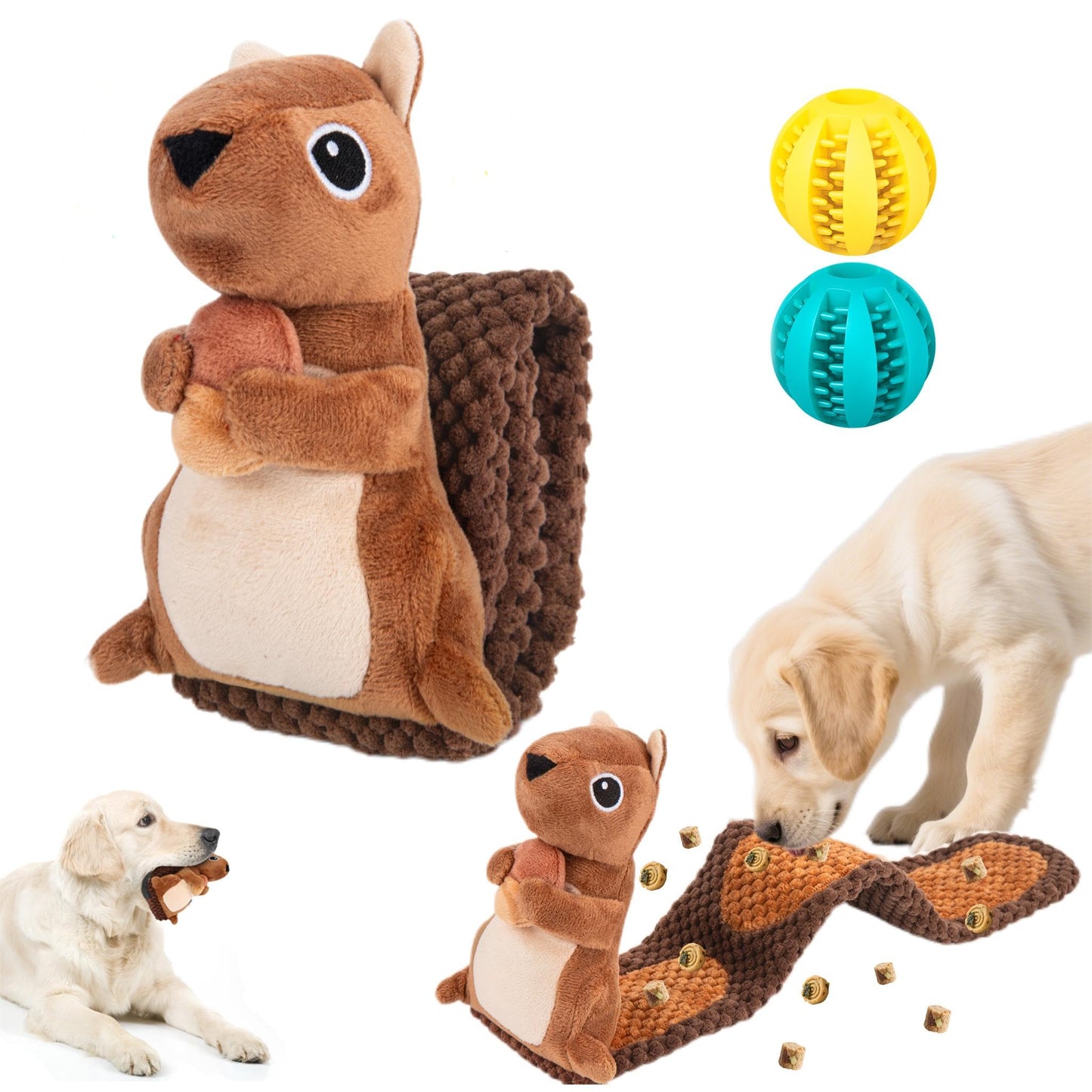 Dog Puzzle Toy, Squirrel Interactive Dog Toy with 2 Chew Balls, Squeaky Dog Toys to Keep Them Busy, Dog Treat Games for Small Puppy, Snuffle Enrichment Toy Anti Boredom, Cognitive Dogs Toy