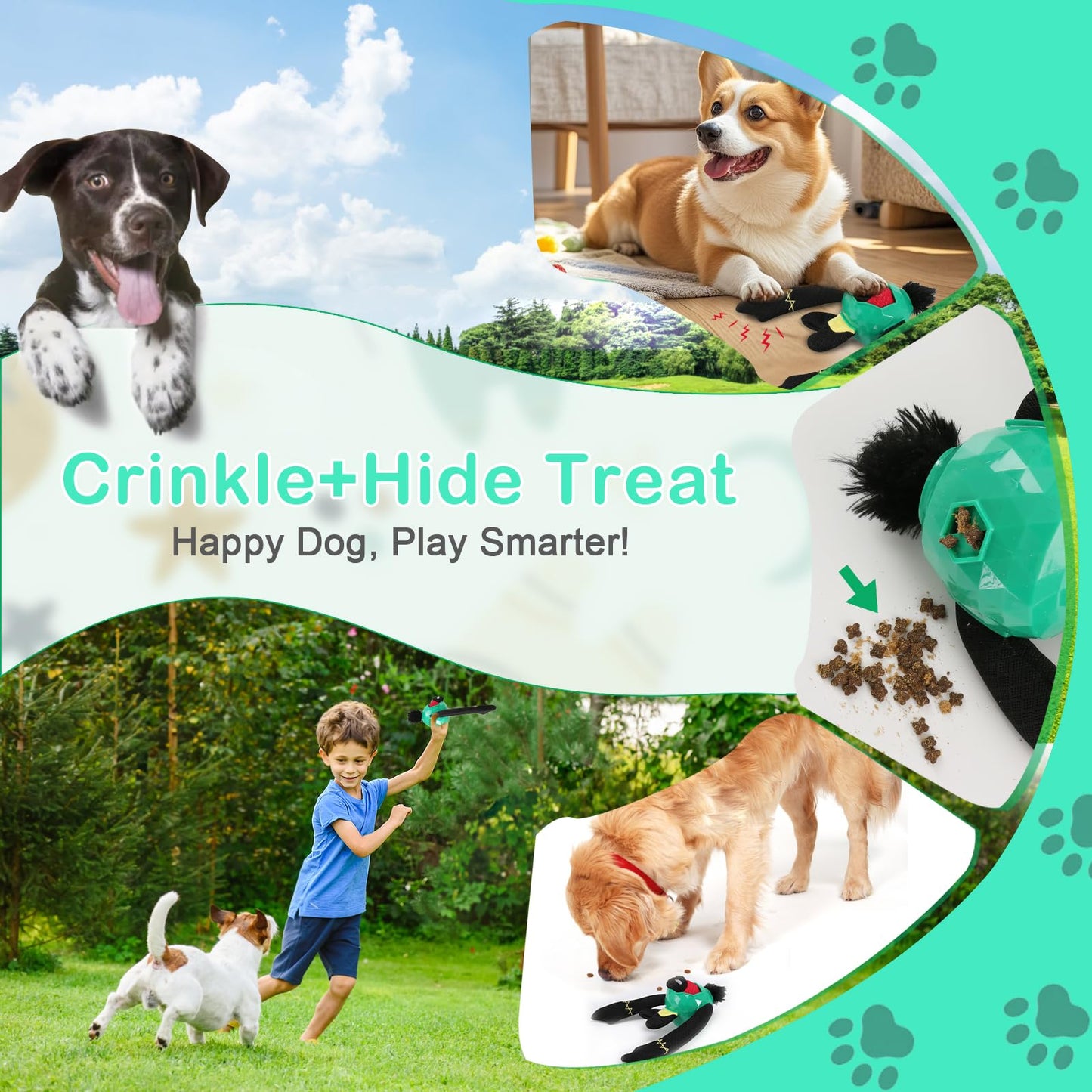 Zrbtk Tough Dog Toys – Crinkle Dog Chew Toys to Keep Them Busy, Interactive Treat Dispensing Puppy Puzzle Toys for Boredom Relief, Less Stuffed Pet Toys for Small, Medium and Large Dogs (Green)