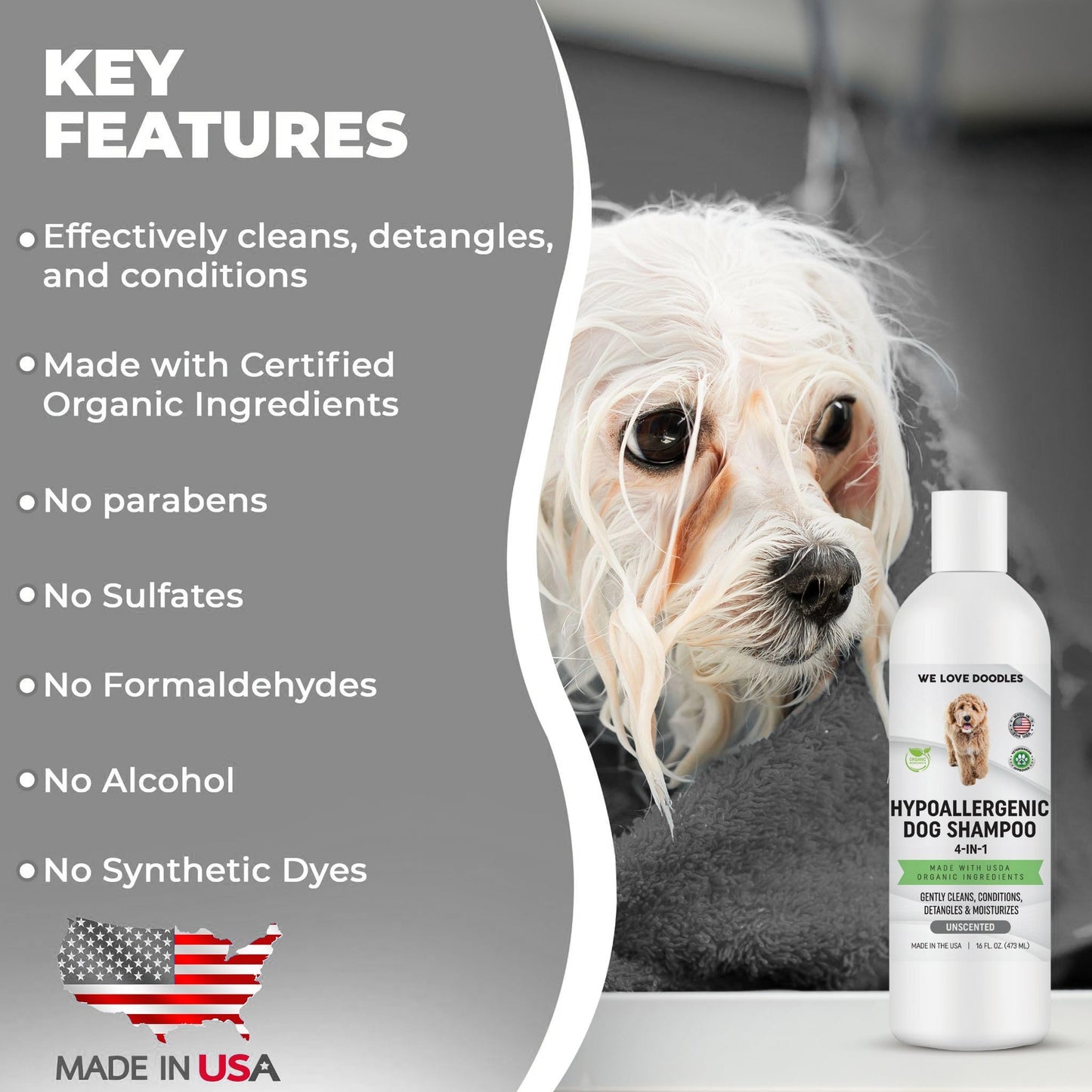 We Love Doodles Hypoallergenic & Lavender Dog Shampoo Bundle - Organic Ingredients, Sensitive Skin & Allergies, for Matted Pet Hair, Shampoo for Puppies, Made in The USA