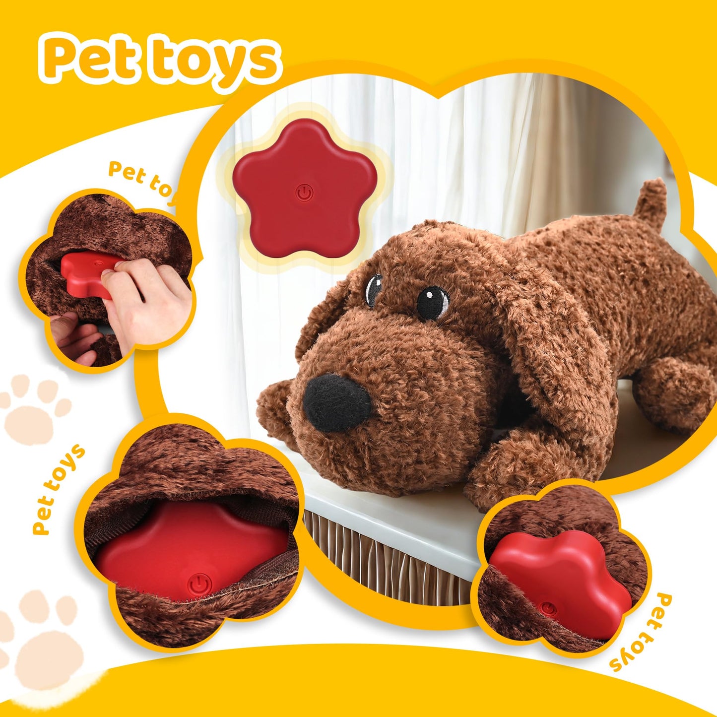 Dog Heartbeat Toy for Puppy Anxiety Relief, Heartbeat Stuffed Animal Heartbeat Plush Toy for Small, Medium, and Large Dogs (Brown)