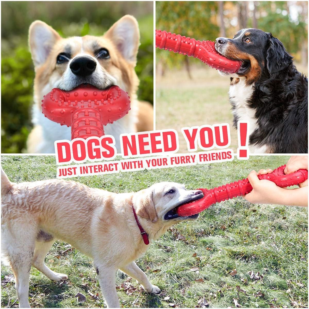 Feeko Dog Toys for Aggressive Chewers Large Breed, 15 inch Interactive Long Lasting Dogs Toy with Convex Design Natural Rubber Tug-of-war Toy for Medium Large Tooth Clean(Red)