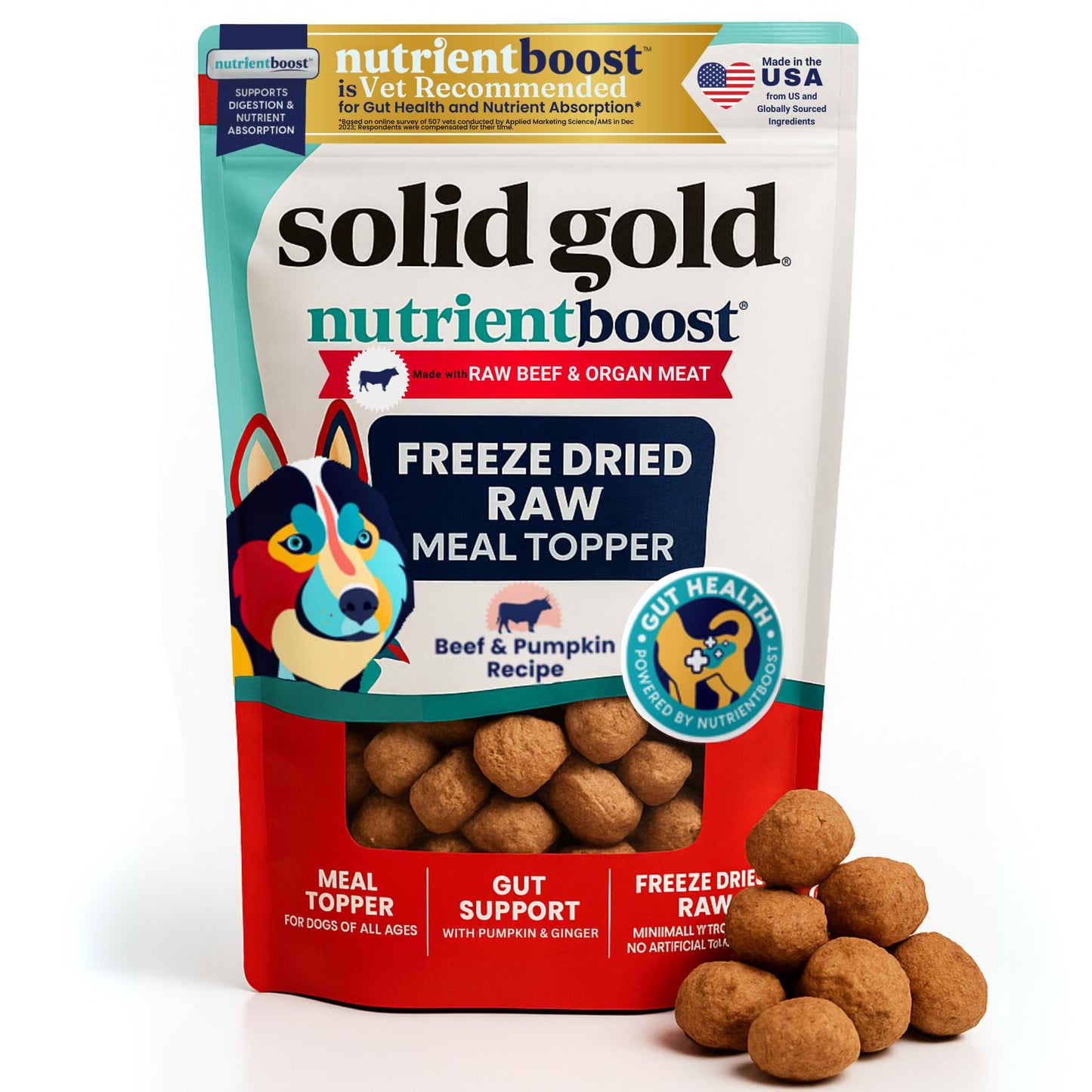 Solid Gold Freeze Dried Dog Food - W/Real Beef, Pumpkin & Superfoods - Freeze Dried Raw Dog Food Toppers for Picky Eaters to Serve as a Nutrient-Dense Meal Topper or High Protein Treats - 5.5oz
