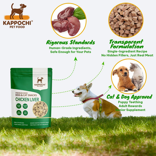KAPPOCHI Freeze-Dried Chicken Liver Dog Treats, 3.5oz(100.0g), Single Ingredient, High Protein Training Treats, Natural & Raw, No Additives, Grain Free, Gluten Free