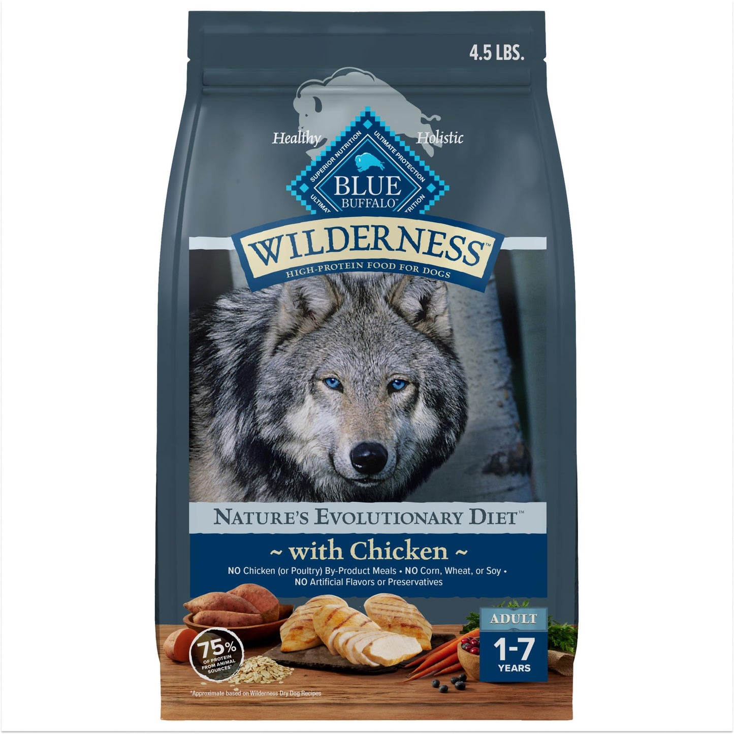 Blue Buffalo Wilderness Dry Dog Food Plus Wholesome Grains, Chicken, 4.5 lbs.