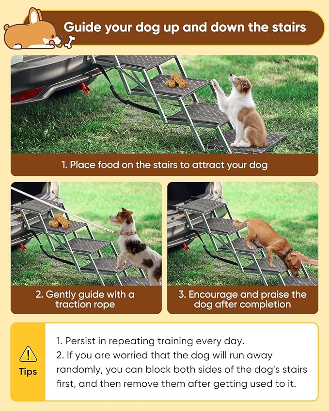 Saker Foldable Dog Ramp for Cars, SUVs, Trucks, Portable Pet Dog Stairs for Large Dogs with Non-Slip Surface & Reinforced Design, Lightweight Yet Sturdy Supports Up to 200lbs