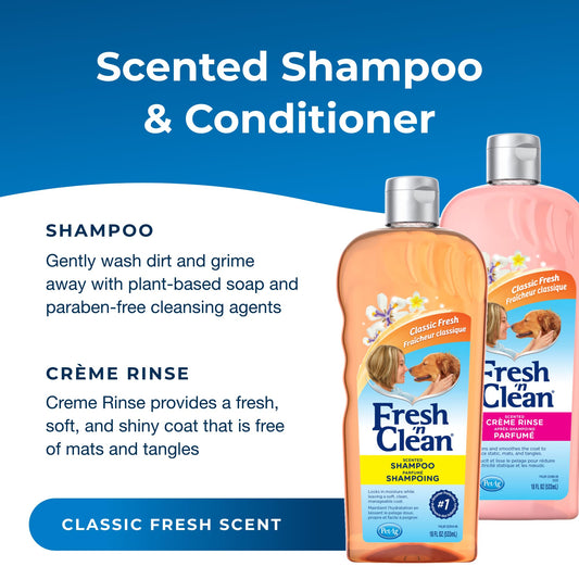 PetAg Fresh ’n Clean Scented Shampoo, Classic Fresh Scent (18 oz) + Fresh ’n Clean Scented Creme Rinse Conditioner, Classic Fresh Scent (18 oz)