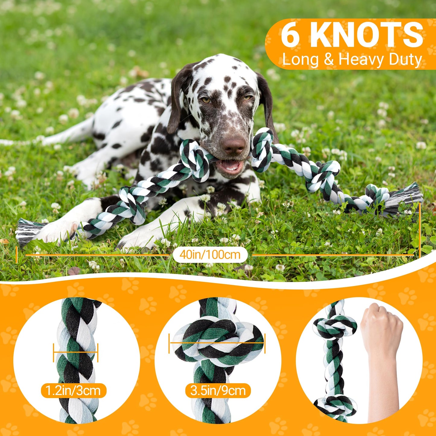 Ycozy XXL 6-Knot Dog Rope Toy for Large Dogs Aggressive Chewers 40in Heavy Duty Dog Teething Chew Toy Puppy Almost Indestructible Cotton