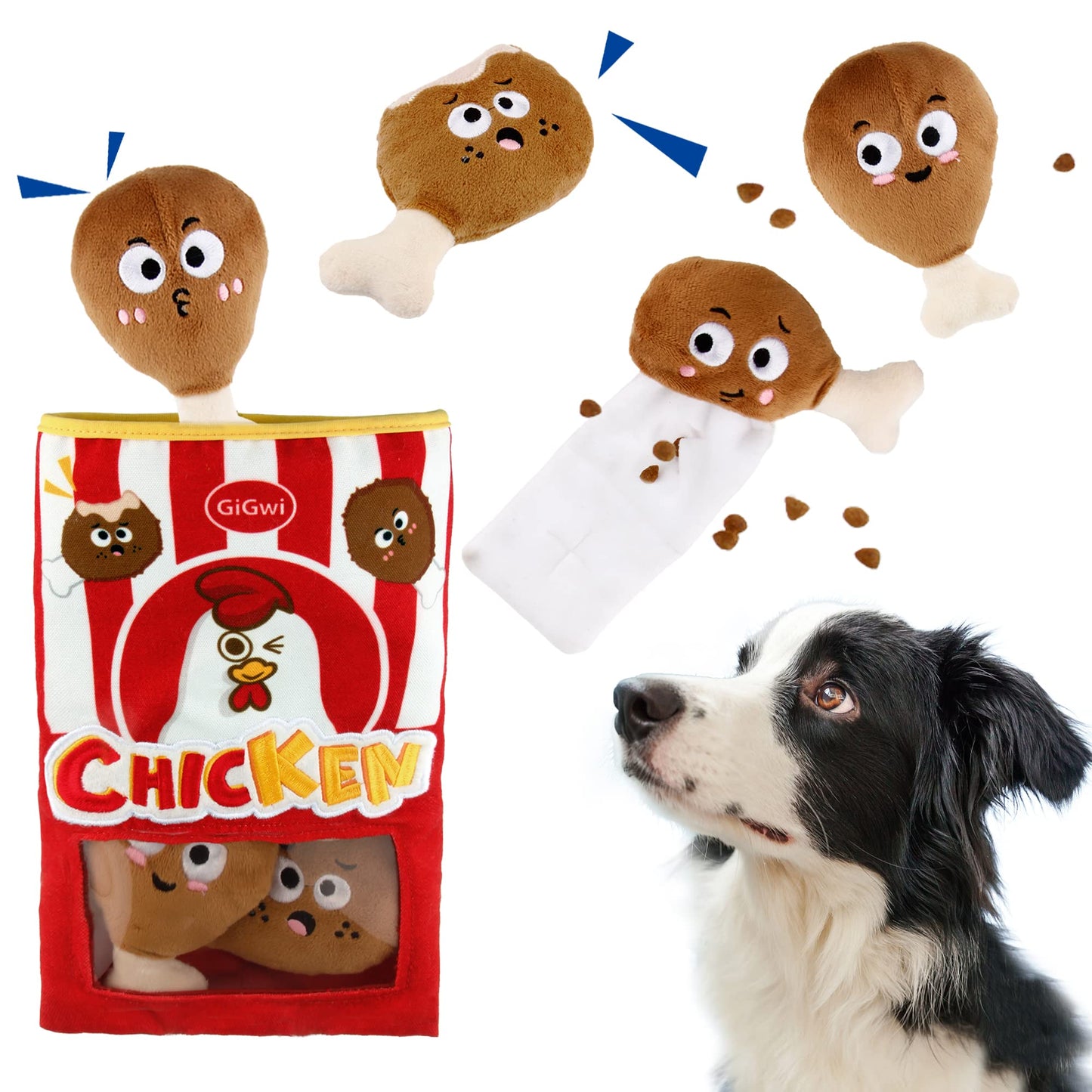 Gigwi Interactive Squeaky Dog Toys, Hide and Seek Dog Toys for Boredom and Stimulating, Funny Crinkle Dog Toy Set Bucket, 2-in-1 Dog Puzzle Toys for All Breeds of Dogs IQ Training