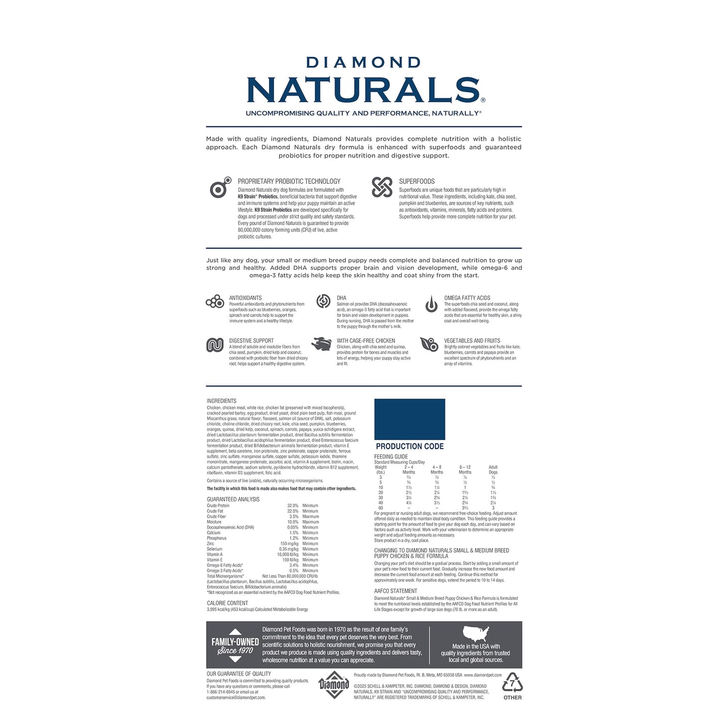 Diamond Naturals Real Meat Small and Medium Breed Puppy Formula Dry Dog Food with Quality Protein, Probiotics and Antioxidants, 40 Pound