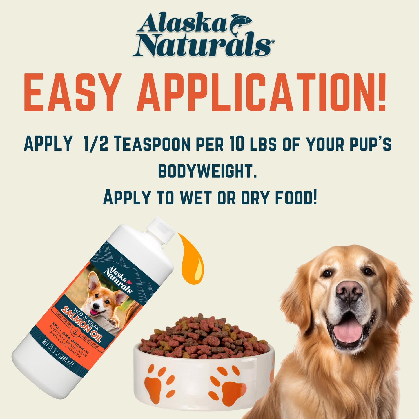 Alaska Naturals Wild Alaskan Salmon Fish Oil Supplement for Dogs Skin and Coat with EPA DHA Omega 3 Fatty Acids Liquid Food Topper 32 oz.