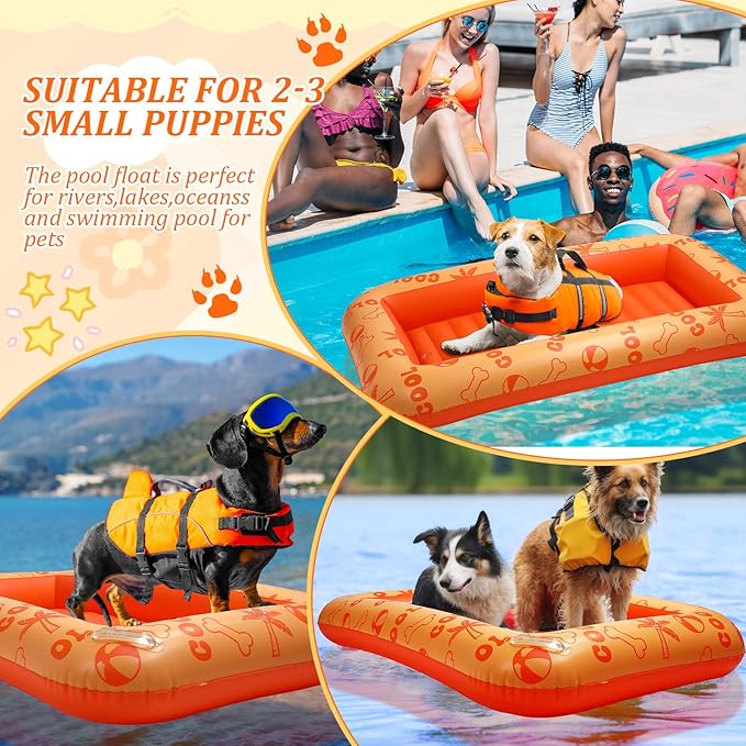 Dog Float for Summer Pool 60" x 33. 5" Inflatable Dog Pool Float with Rope and Handle Durable and Foldable Pet Raft Lake Floating Raft for Small Medium Large Dogs, Hold up to 220 Lbs