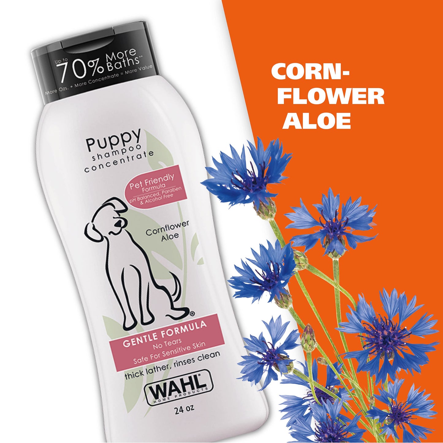 Wahl USA Gentle Puppy Shampoo for Pets – Cornflower Scent for Grooming Dirty Dogs - 24 Oz - Model 820002A