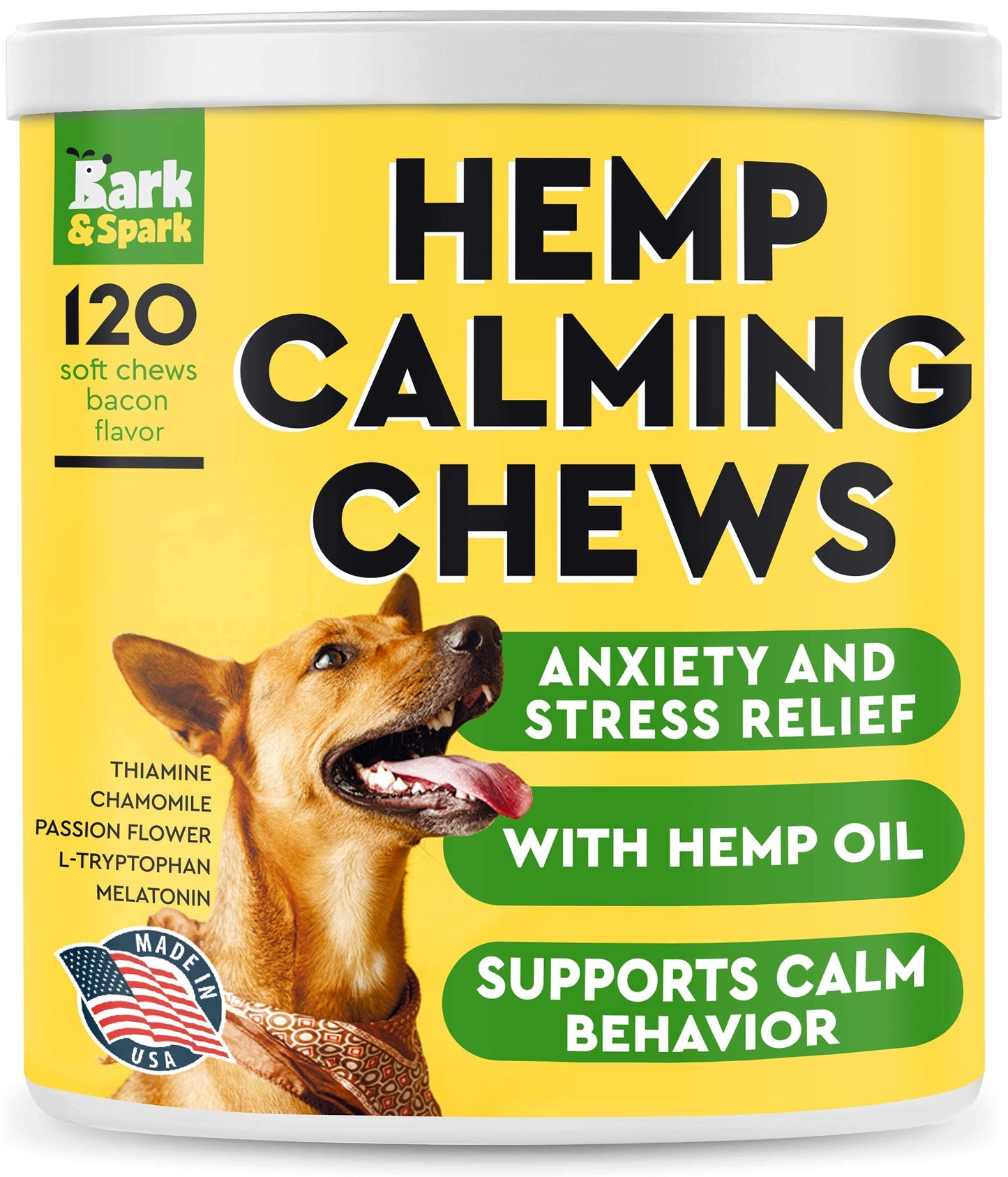 Calming for Dogs + Hemp Treats + Glucosamine Bundle - Hemp Oil + Chondroitin, MSM, Omega-3 - Anxiety Relief + Joint Pain Relief - Stress Relief During Fireworks, Storms, Thunder - 2 x 120 Soft Chews