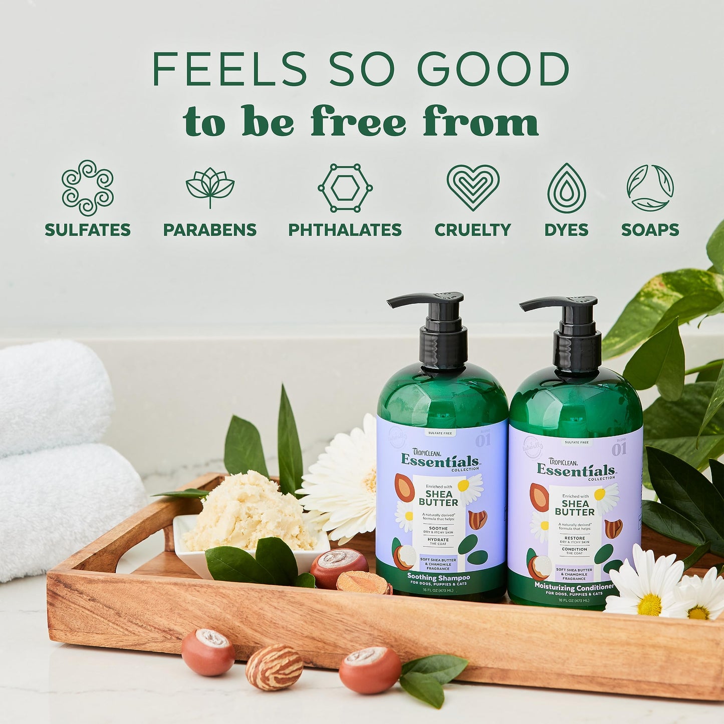 TropiClean Essentials Shea Butter Shampoo for Dogs | Puppies & Cats | Soothe Dry & Itchy Skin | Hydrate The Coat | Derived from Natural Ingredients