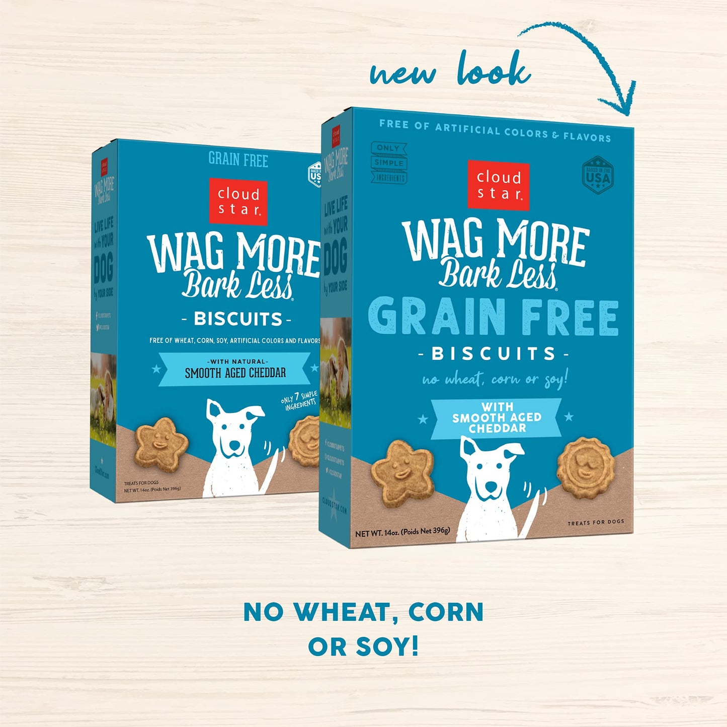 Cloud Star Wag More Bark Less Crunchy Grain Free Dog Treats, Cheddar Cheese, 14 oz. Box