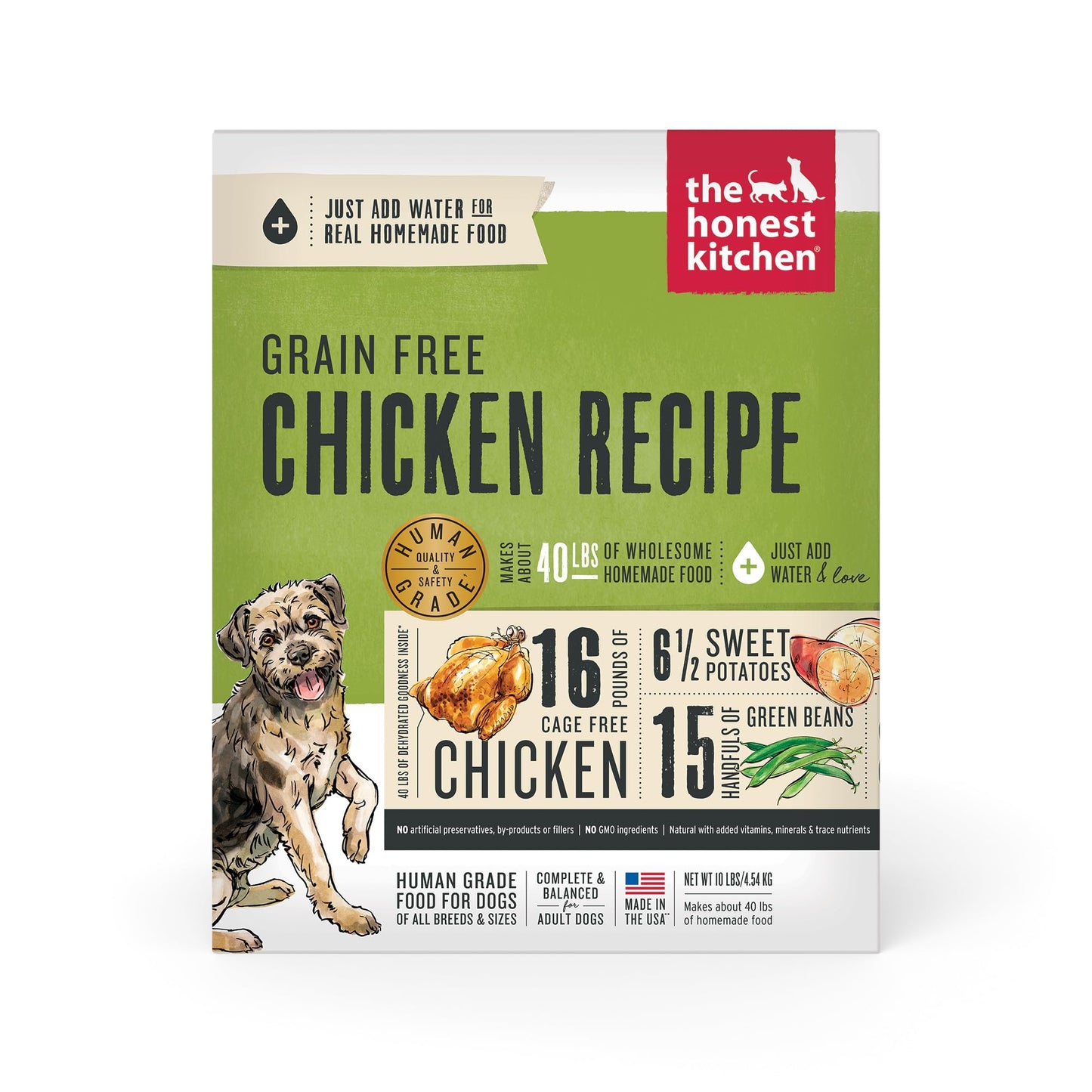 The Honest Kitchen Human Grade Dehydrated Grain Free Dog Food - Complete & Balanced Meal or Topper - Chicken 10 Pound (makes 40 Pounds)
