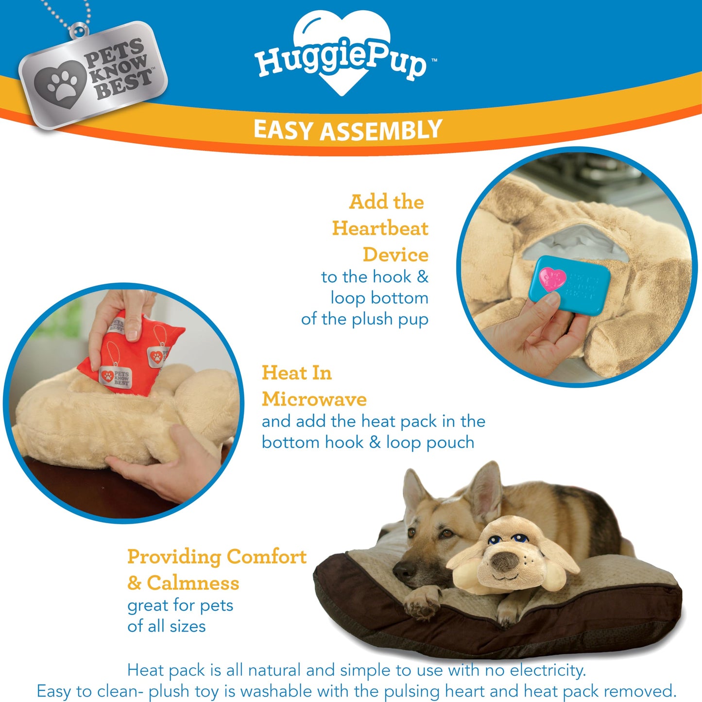 HuggiePup by Pets | Comfort Companion with Heartbeat Sleep Aide for Dogs & Puppies, Heating for Calming Relief Day or Night, Crate & Behavioral Training Essential Breeds | Golden