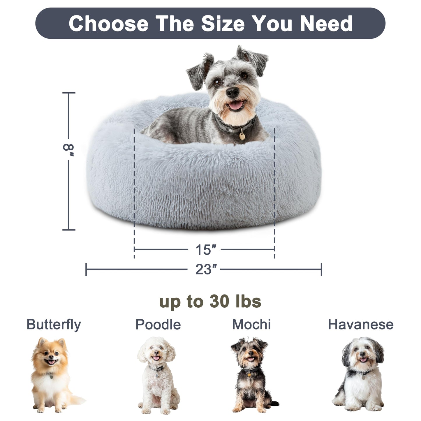 ELSKER&HOME Calming Dog & Cat Bed,Donut Washable Warming Soft Round 23 inches Dog Beds for Small Dogs,Anti-Anxiety Fluffy Plush Cushion Bed Fits up to 25 lbs Pets