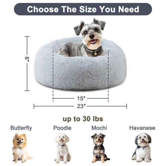 ELSKER&HOME Calming Dog & Cat Bed,Donut Washable Warming Soft Round 23 inches Dog Beds for Small Dogs,Anti-Anxiety Fluffy Plush Cushion Bed Fits up to 25 lbs Pets