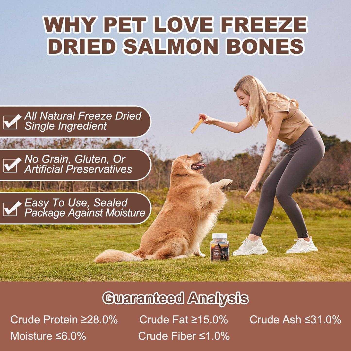 yizeril Freeze-Dried Salmon Bones Dogs Treats - Single Ingredient Dental Chews,High Calcium Grain-Free Pet Snacks for Teeth Cleaning & Joint Health (12Pcs)