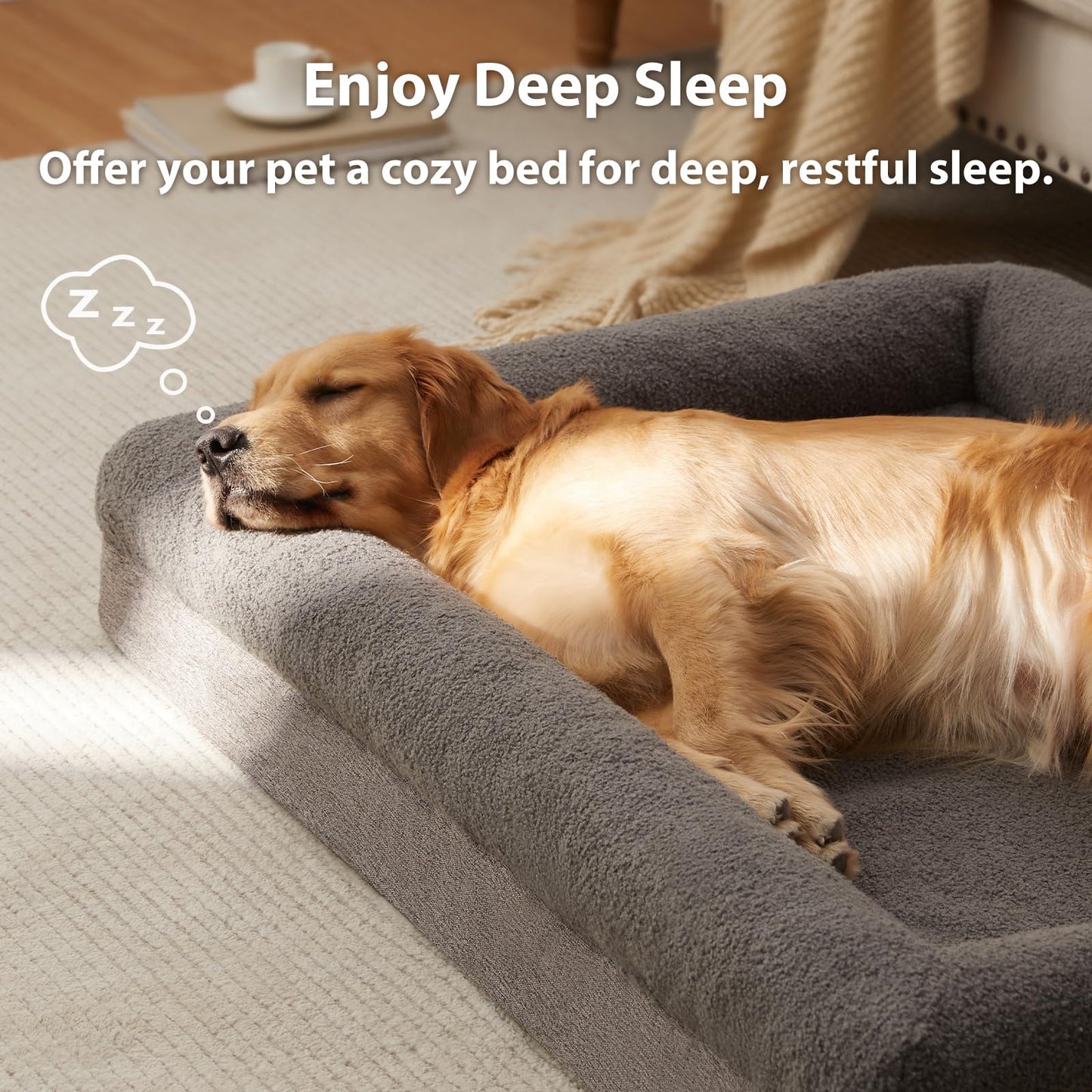 RRPETHOME Washable Dog Beds Large Sized Dog Couch, Extra Large Orthopedic Dogs Beds with Removable Cover, Waterproof Pet Bed with Bolsters, Pet Crate Bed with Non Slip Bottom, XL, Grey