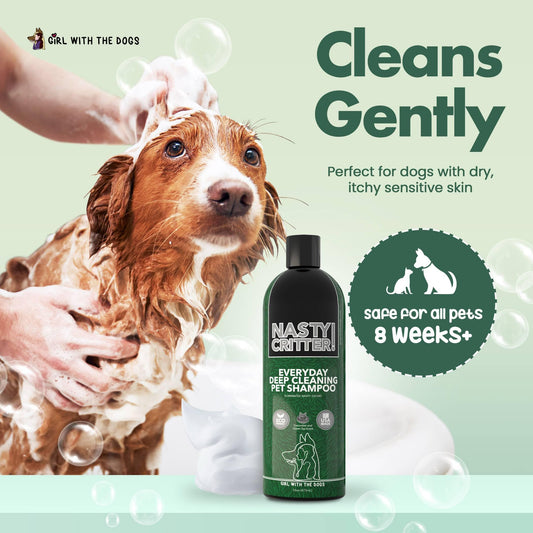 Nasty Critter! by Girl With The Dogs - Made in USA - Deep Clean Everyday Dog Shampoo for 8 Weeks+ (16 Oz)