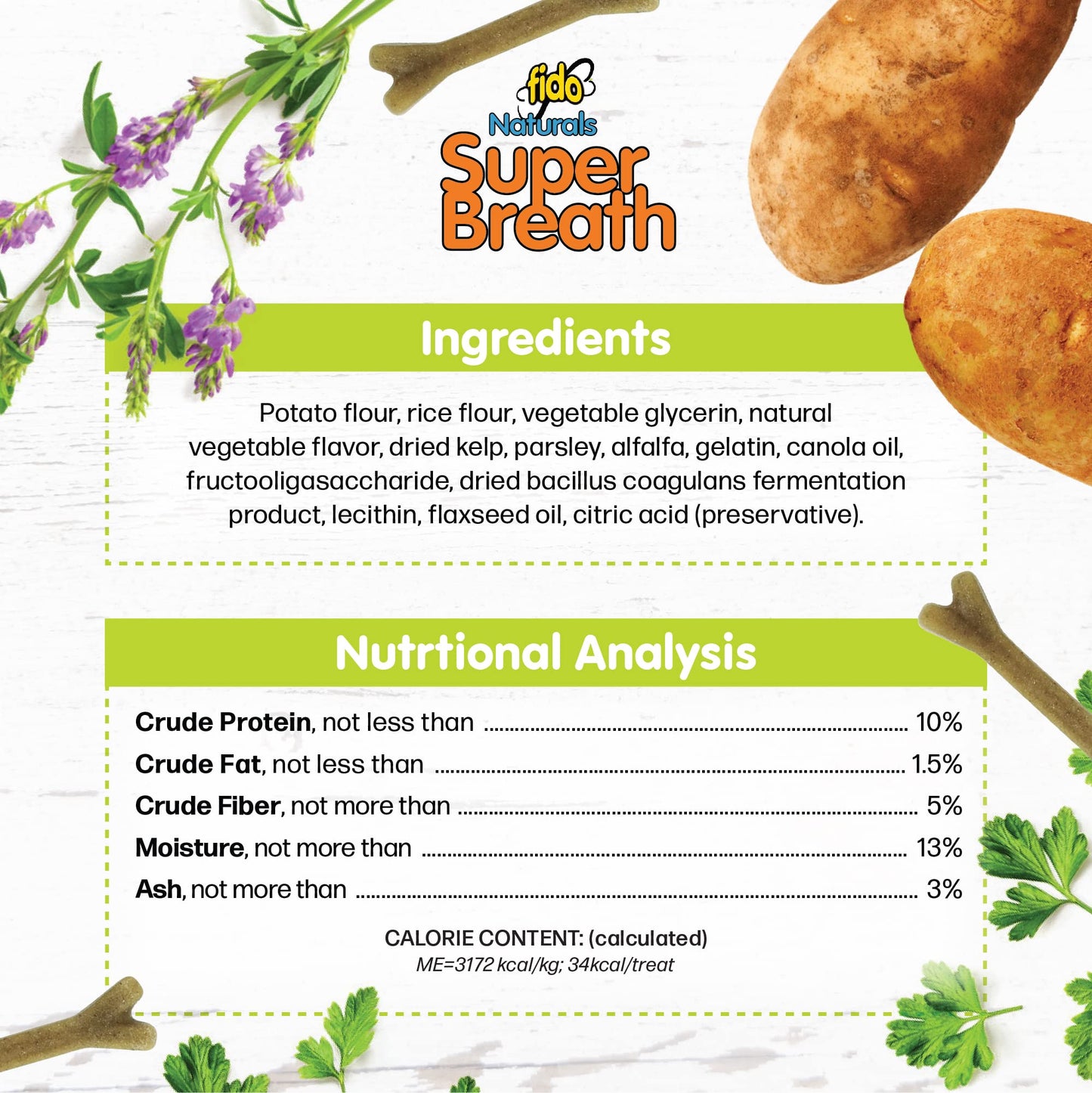 Fido - Super Breath Dental Care Bones for Dogs - 100 Count Mini Dog Dental Treats for Extra Small Dogs, Made in USA, Tasty Dog Dental Chews Help Reduce Plaque, Tartar Buildup & Freshens Breath