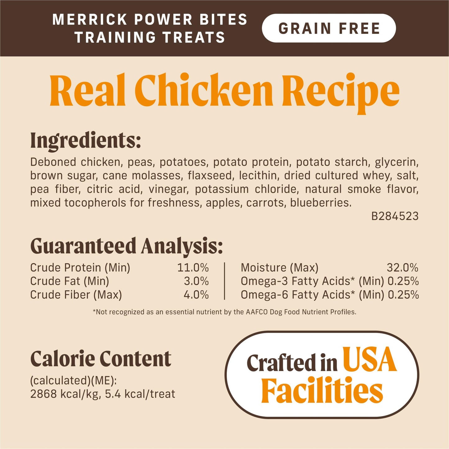 Merrick Power Bites Natural Soft And Chewy Real Meat Dog Treats, Grain Free Snack With Real Chicken Recipe - 6 oz. Bag