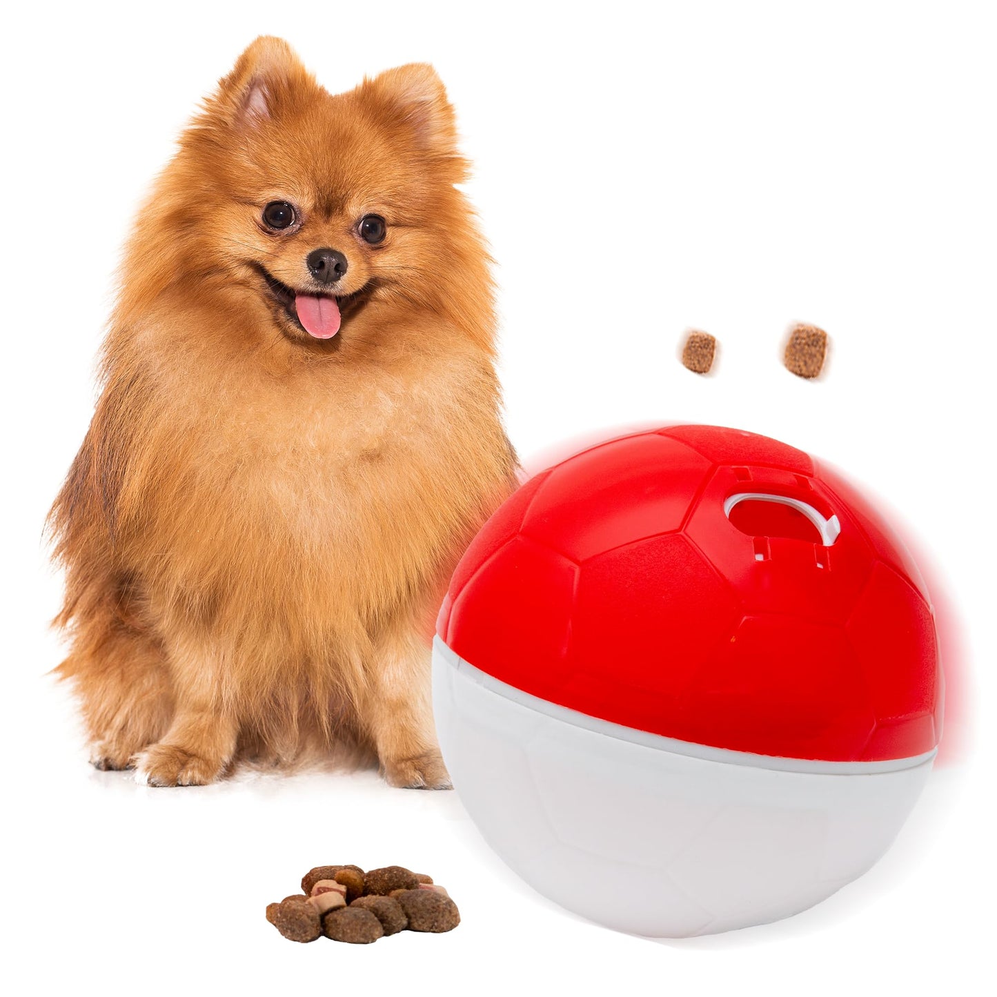 amicus - Crazy Ball Treat Dispenser, Smart Dog Treat Dispenser Ball - Pets Enrichment Toys - Dog Toys to Keep Them Busy - Slow Feeder - 300g/10.5 oz - Red/White
