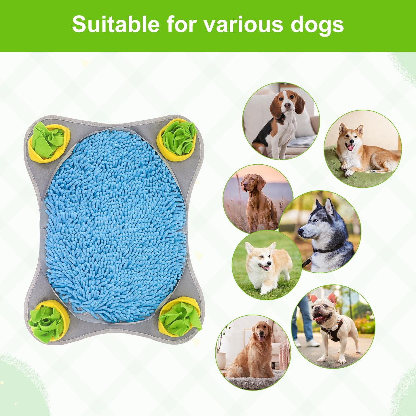 Snuffle Mat for Dogs, 15'' x 22'' Dog Foraging Mat, Interactive Dog Toys, Snuffle Bowl Mat, Foraging Mat for Dogs, for Slow Eating and Keep Busy