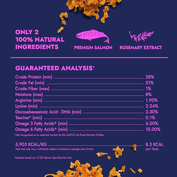 Finfare Freeze Dried Salmon Sprinkles, Grain Free Salmon Meal Topper to Support Taste & Nutrition, High Protein & Omega-3s, Crafted in USA, 1.3oz