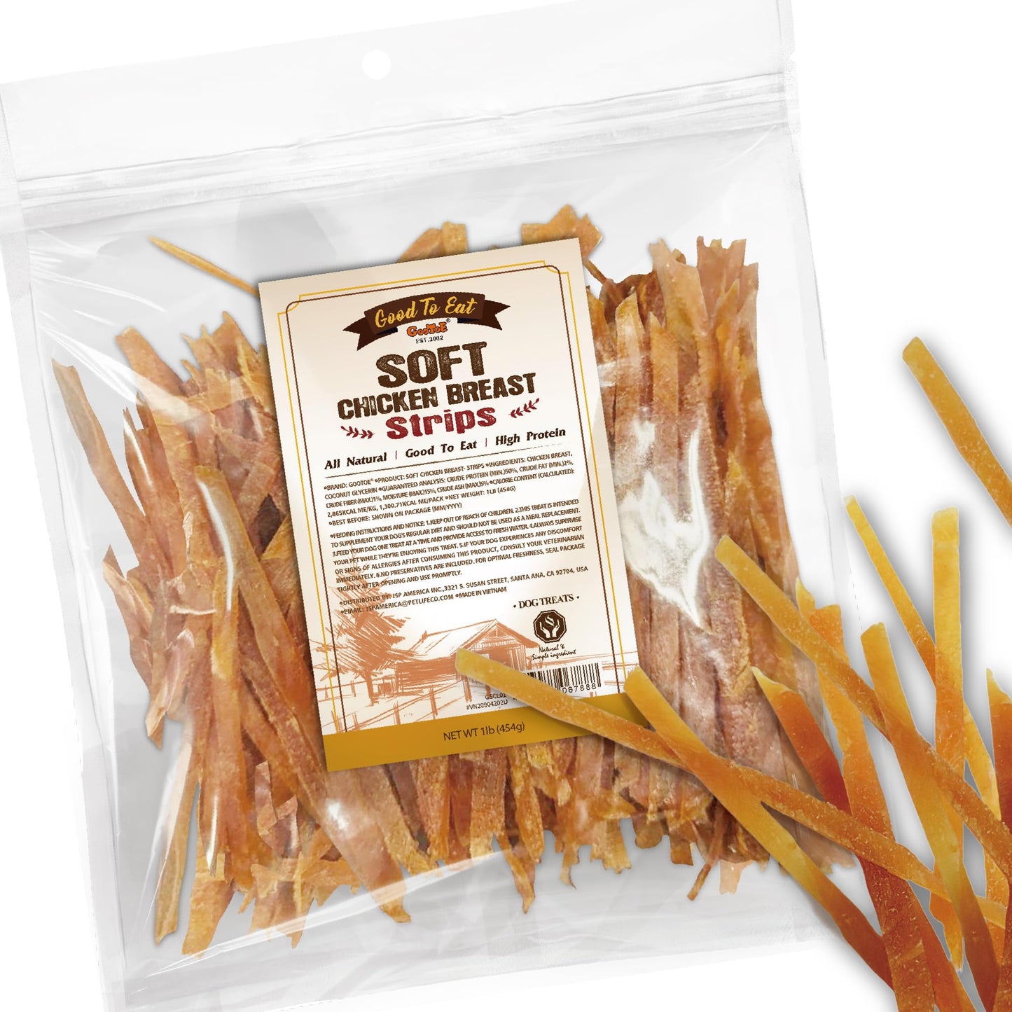 Gootoe Chicken Breast Strips 1 lb, Dog Treats, All Natural, Grain-Free, High-Protein, Healthy & Easily Digestible, Soft Texture