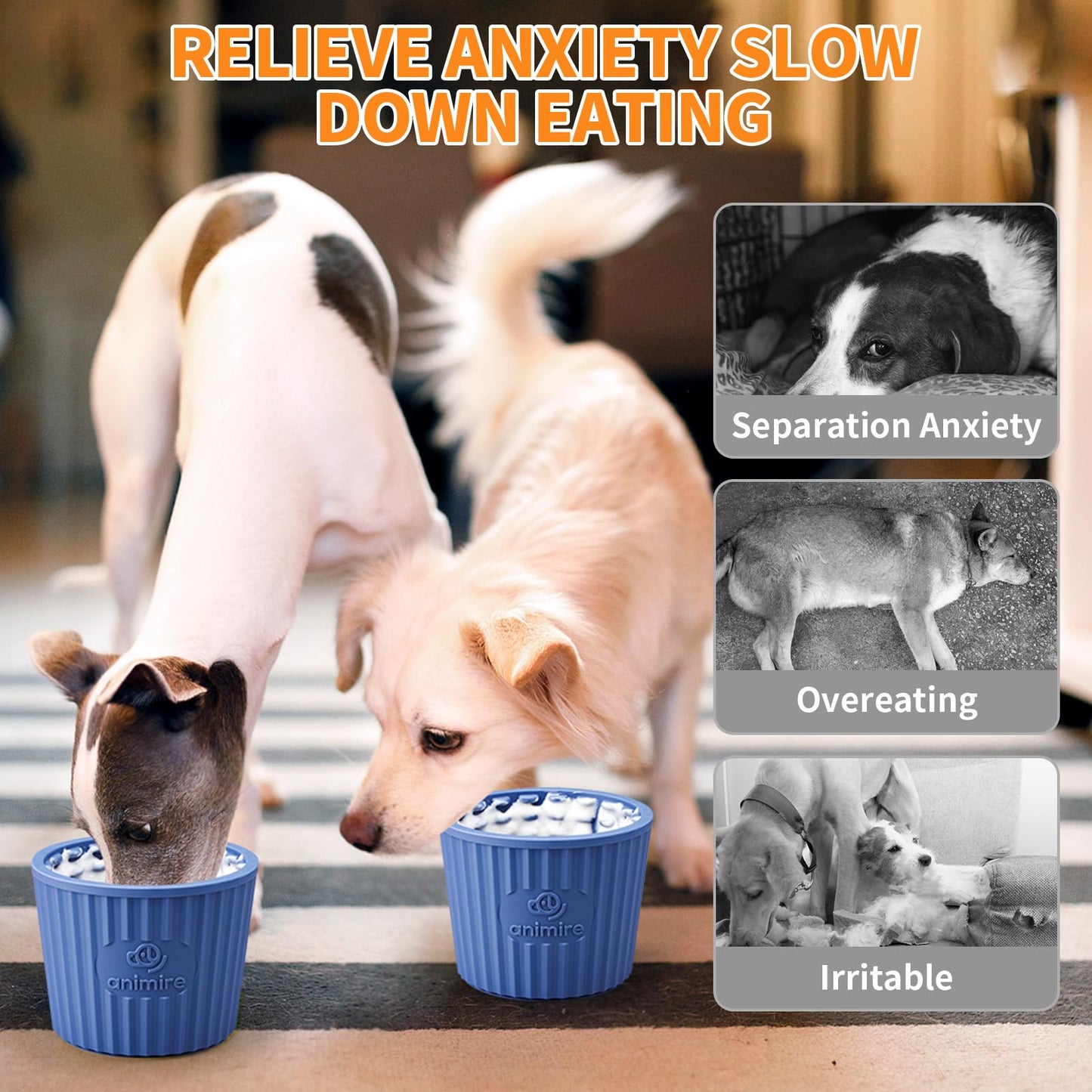 Dog Lick Bowl, Anxiety Relief Dog Licking Mat Freezer Treat Dispenser, Non-Slip Anti-Choking Silicone Slow Feeder Lick Bowl for Small Medium & Large Breed Dogs, BPA Free(Deep Blue,M-L)