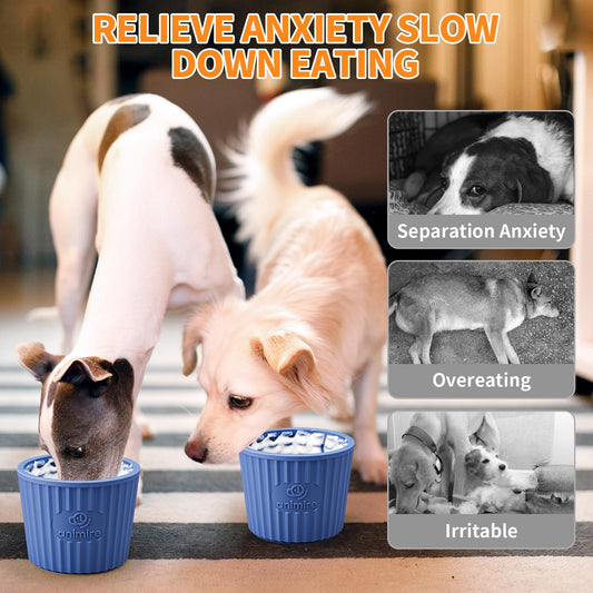Dog Lick Bowl, Anxiety Relief Dog Licking Mat Freezer Treat Dispenser, Non-Slip Anti-Choking Silicone Slow Feeder Lick Bowl for Small Medium & Large Breed Dogs, BPA Free(Deep Blue,M-L)