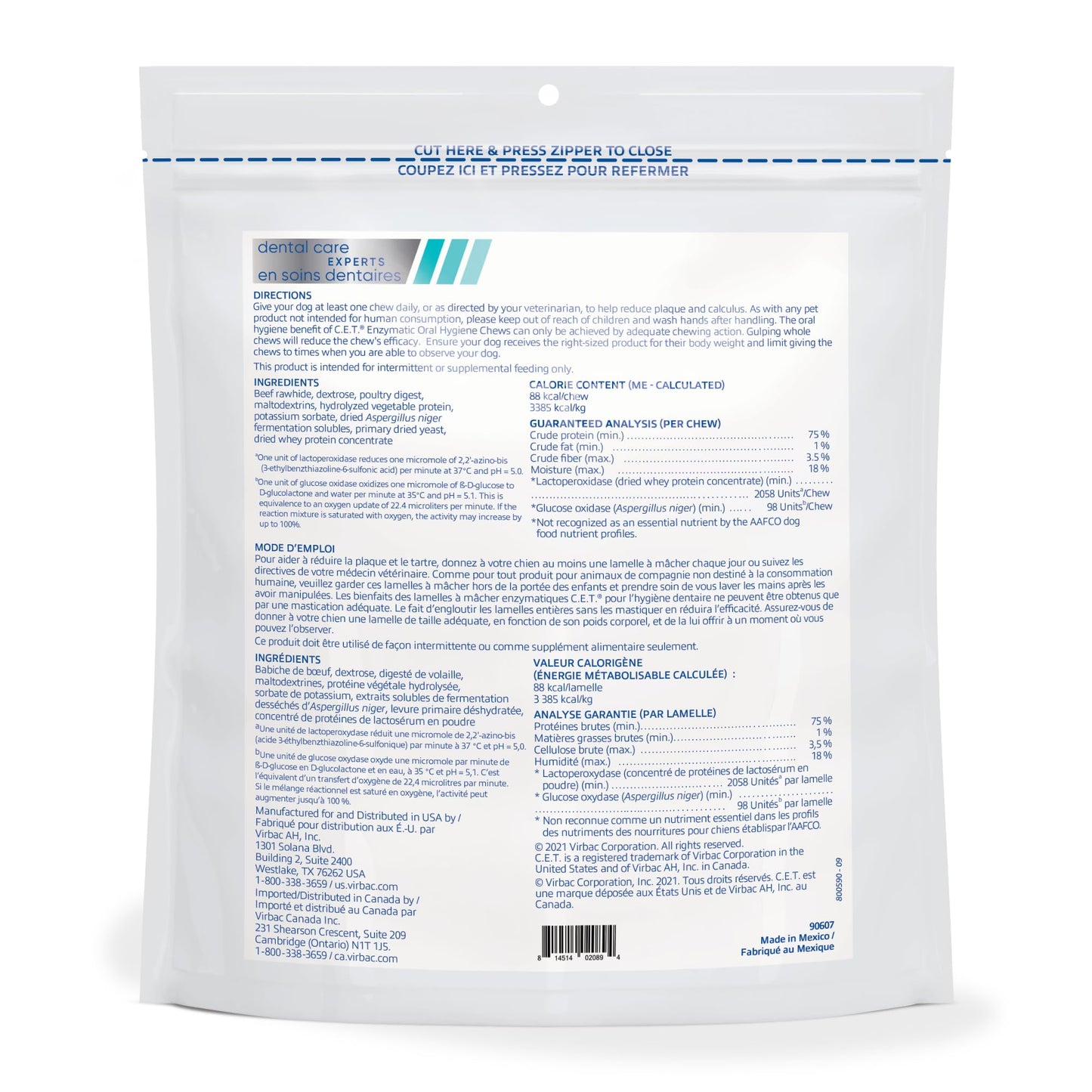 C.E.T. Enzymatic Oral Hygiene Chews for Dogs - Plaque & Tartar Control - Single Layer Beefhide with Exclusive Dual-Enzyme System & Tasty Chicken Flavor - Easy to Give Dog Dental Chew