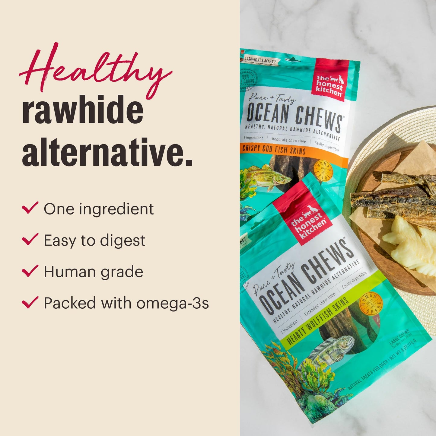 The Honest Kitchen Ocean Chews™ Crispy Cod Fish Skins Dog Treats, 2.75 oz (Beams™)