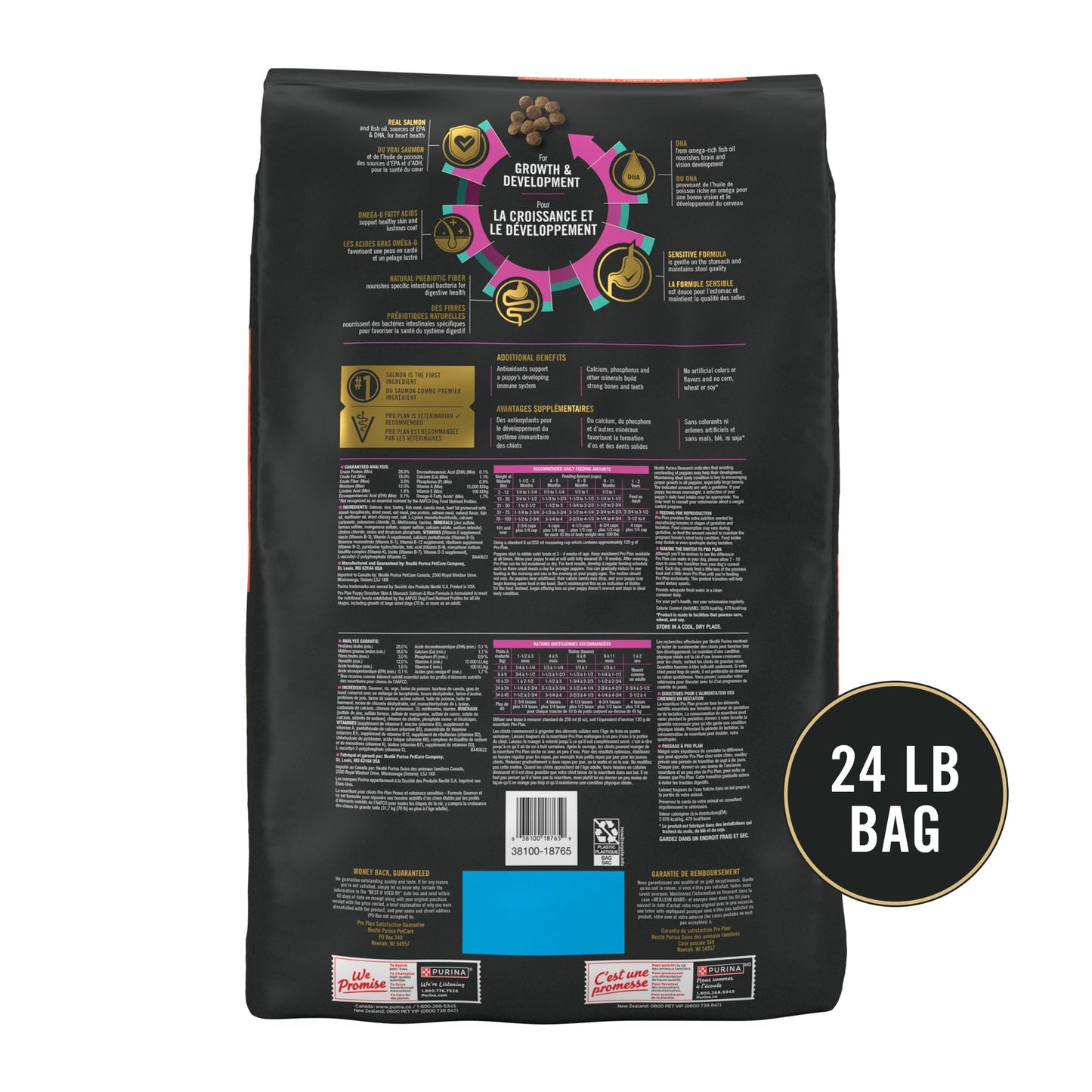 Purina Pro Plan Sensitive Skin and Stomach Dog Food Puppy Salmon and Rice Formula - 24 lb. Bag