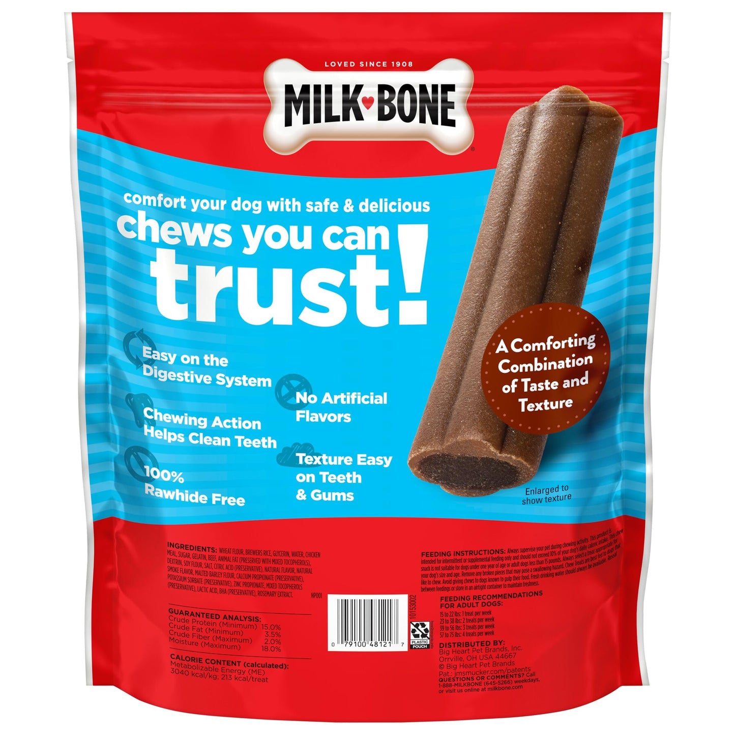 Milk-Bone Comfort Chews, Rawhide Free Dog Treats with Unique Chewy Texture and Real Beef, 16 Chews, Easy on Digestive System